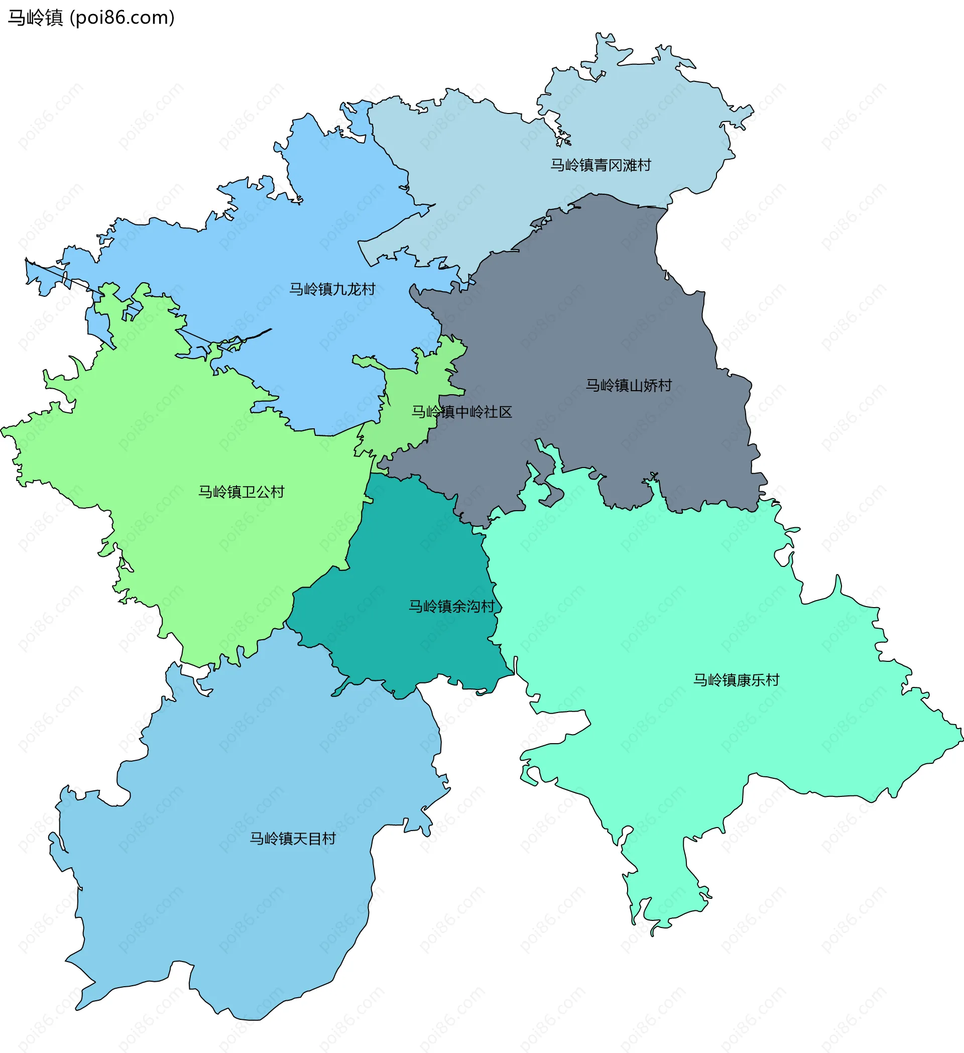 马岭镇边界地图(五级行政区划)