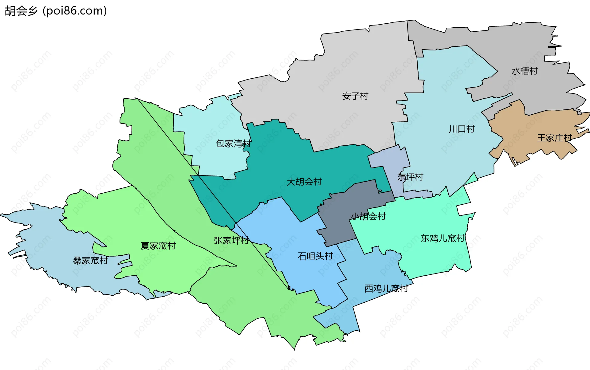 胡会乡边界地图(五级行政区划)