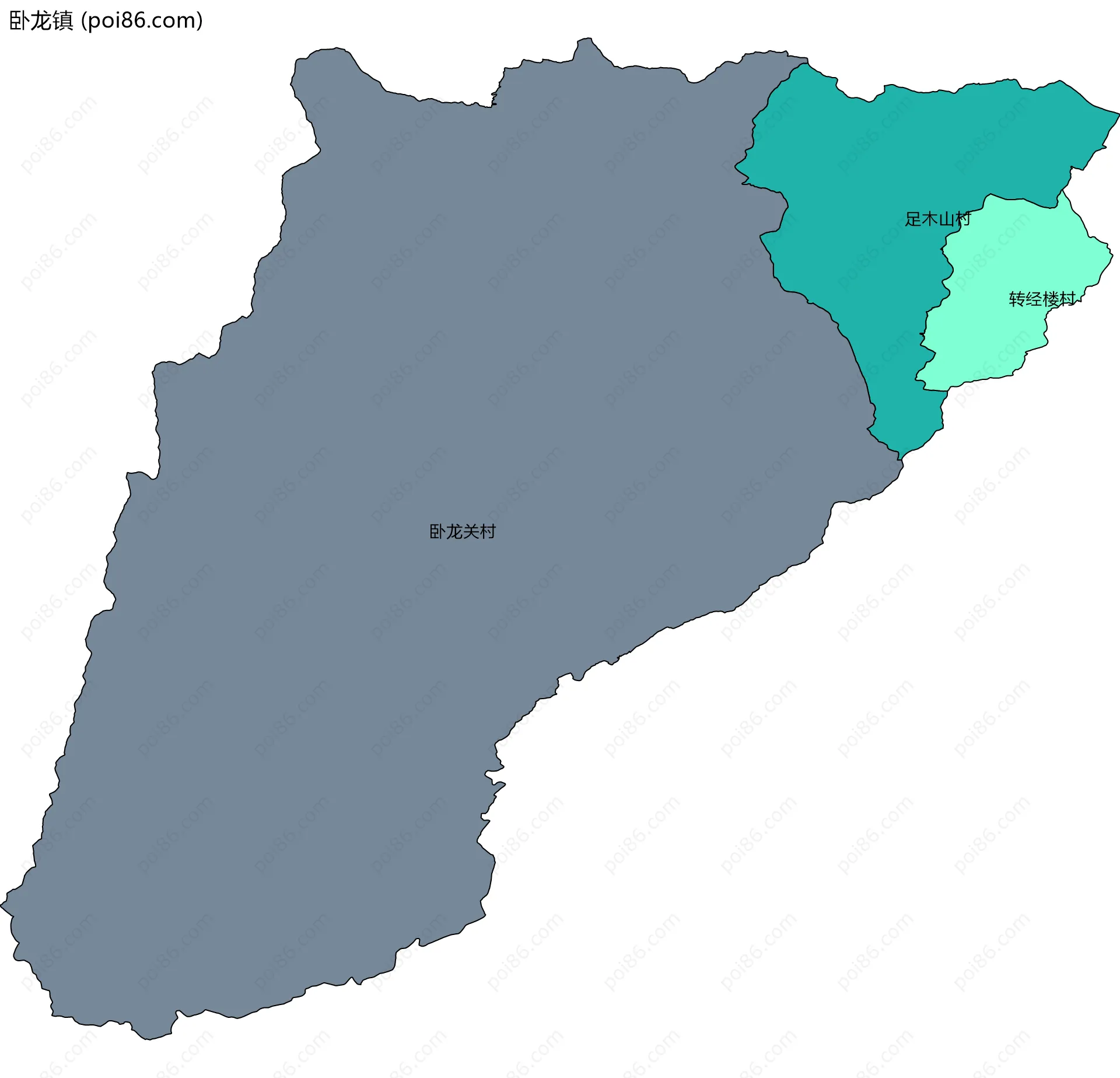 卧龙镇边界地图(五级行政区划)