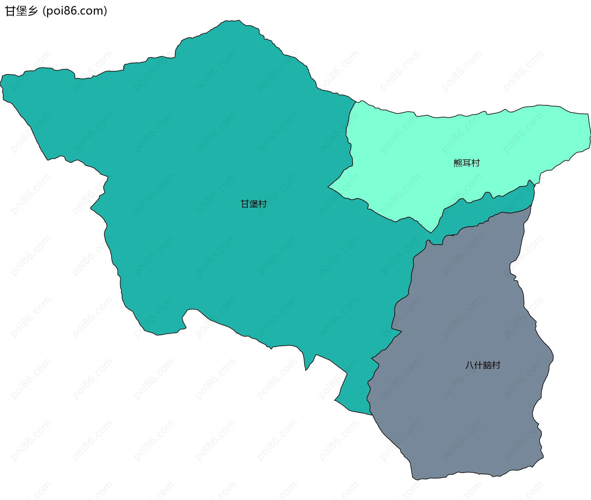 甘堡乡边界地图(五级行政区划)
