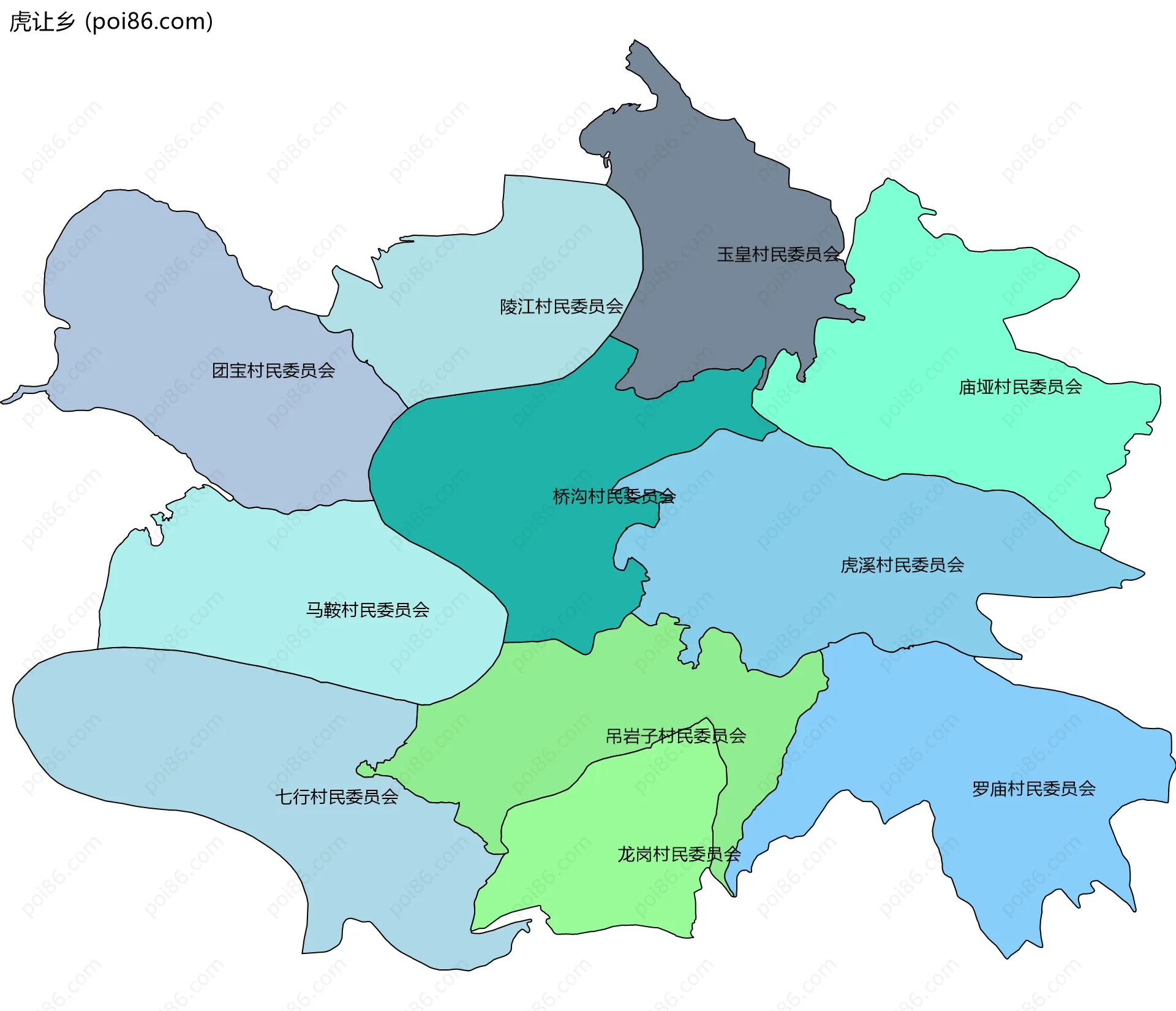 虎让乡边界地图(五级行政区划)