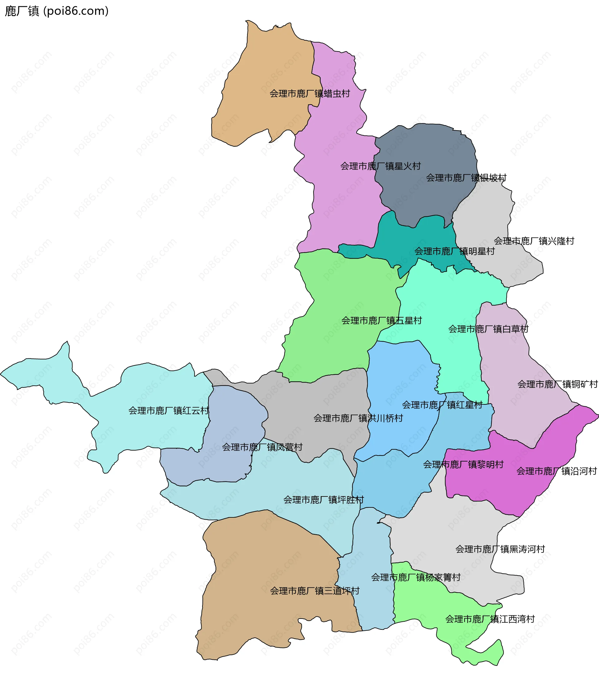 鹿厂镇边界地图(五级行政区划)