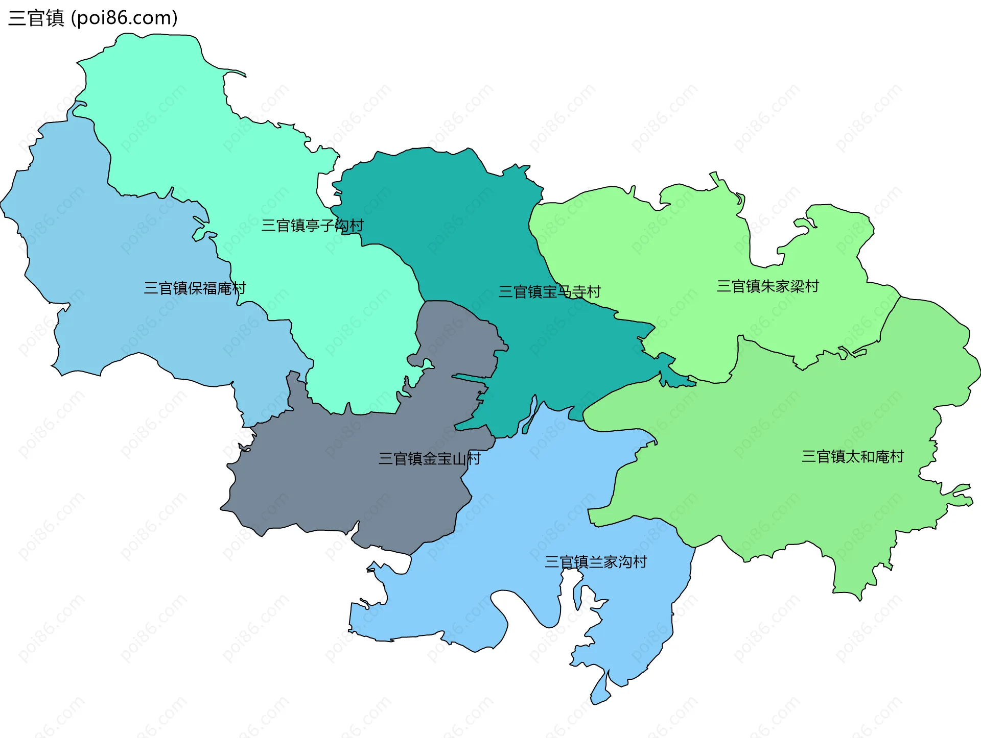 三官镇边界地图(五级行政区划)