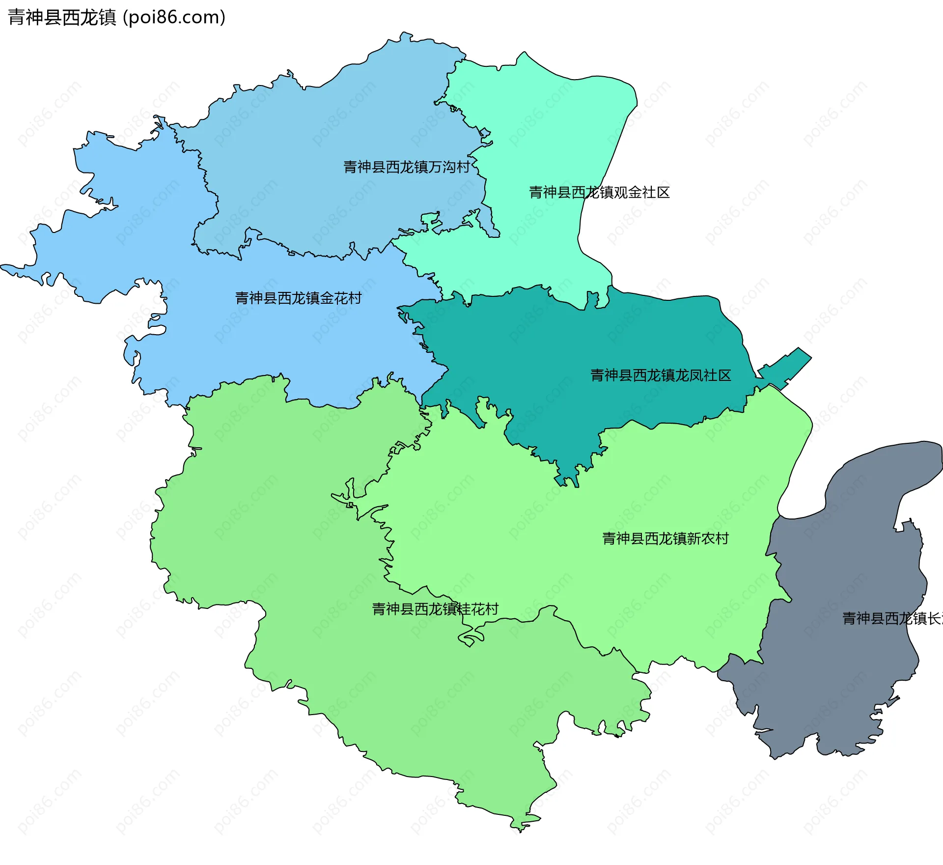 青神县西龙镇边界地图(五级行政区划)