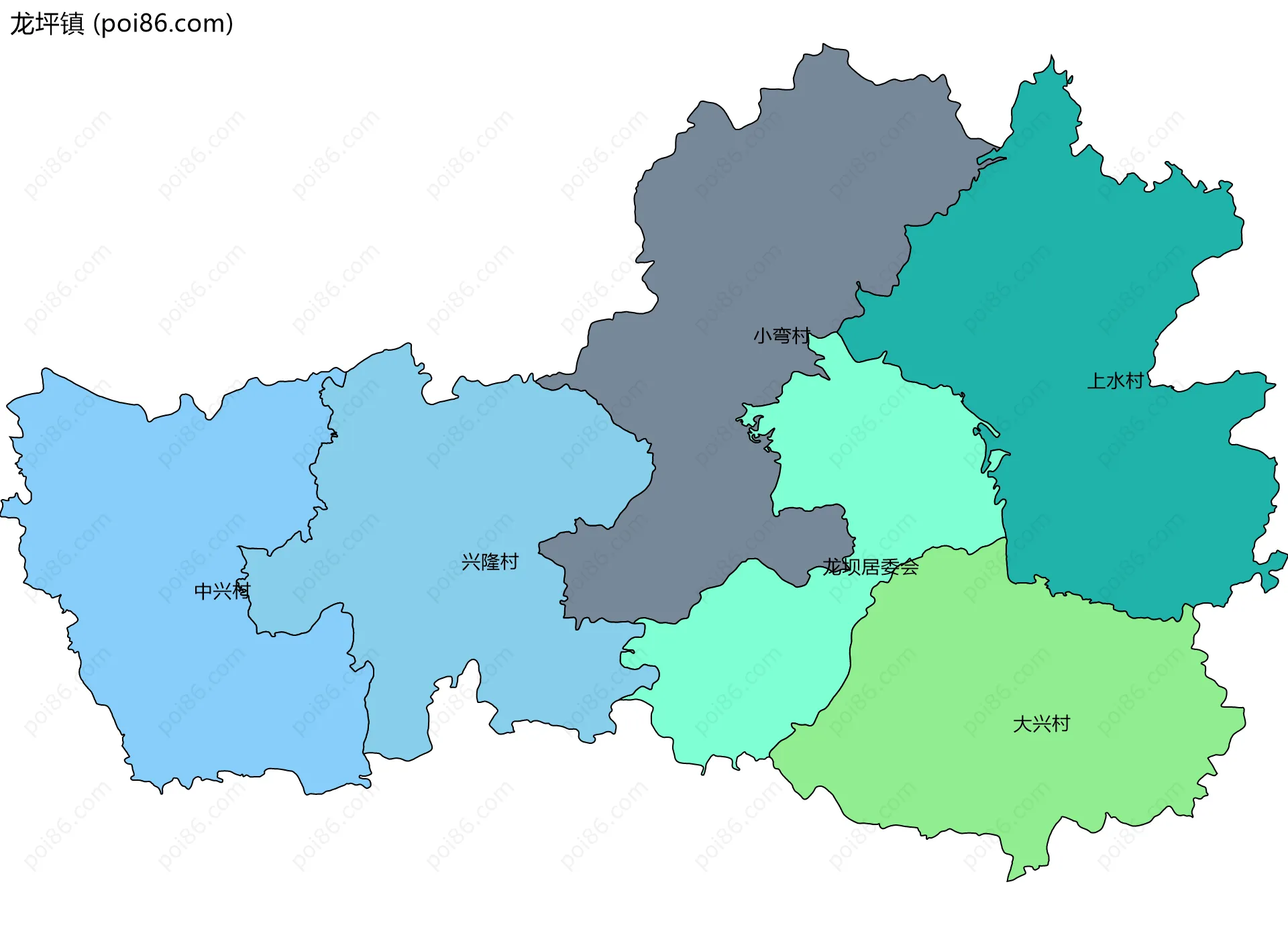 龙坪镇边界地图(五级行政区划)