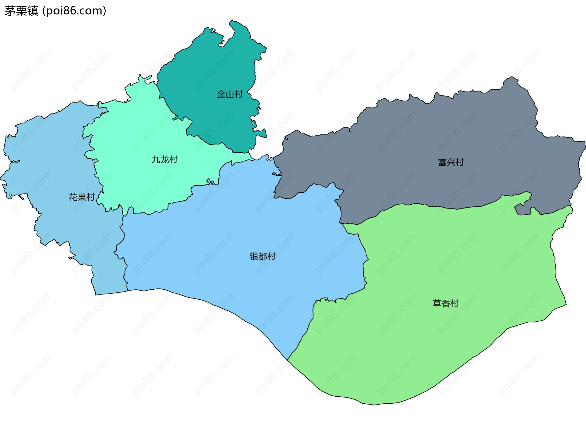 茅栗镇边界地图(五级行政区划)