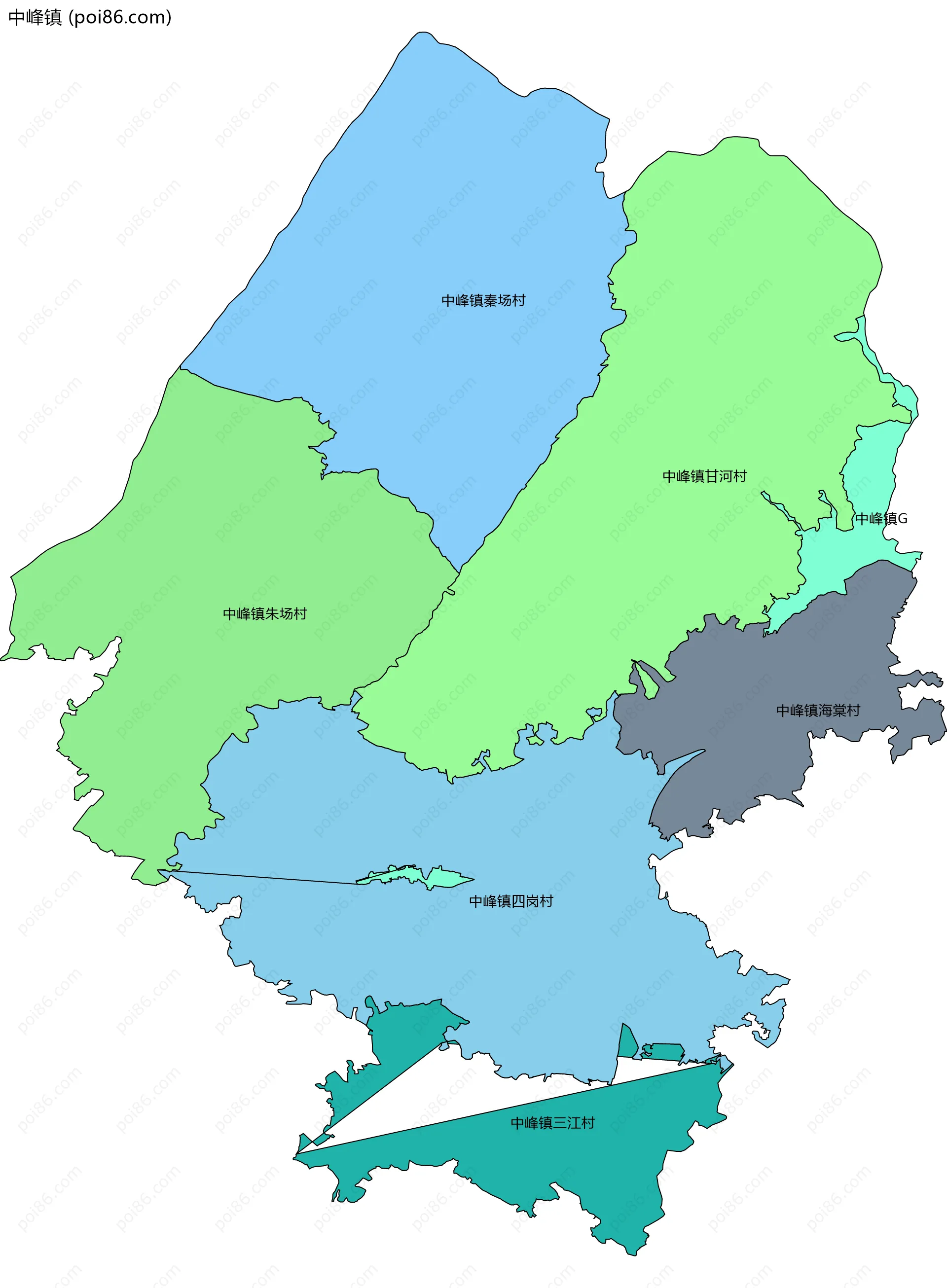 中峰镇边界地图(五级行政区划)