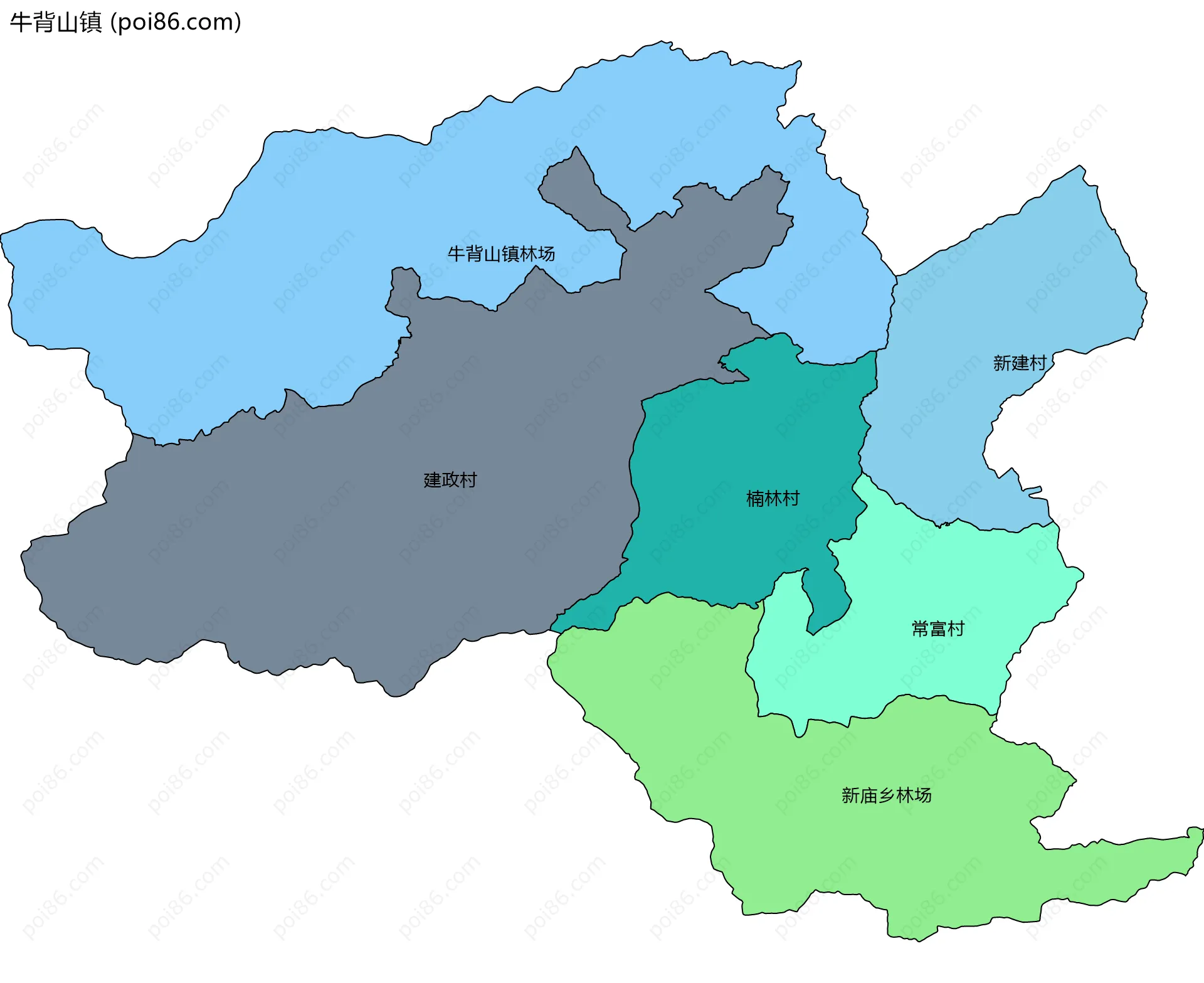 牛背山镇边界地图(五级行政区划)