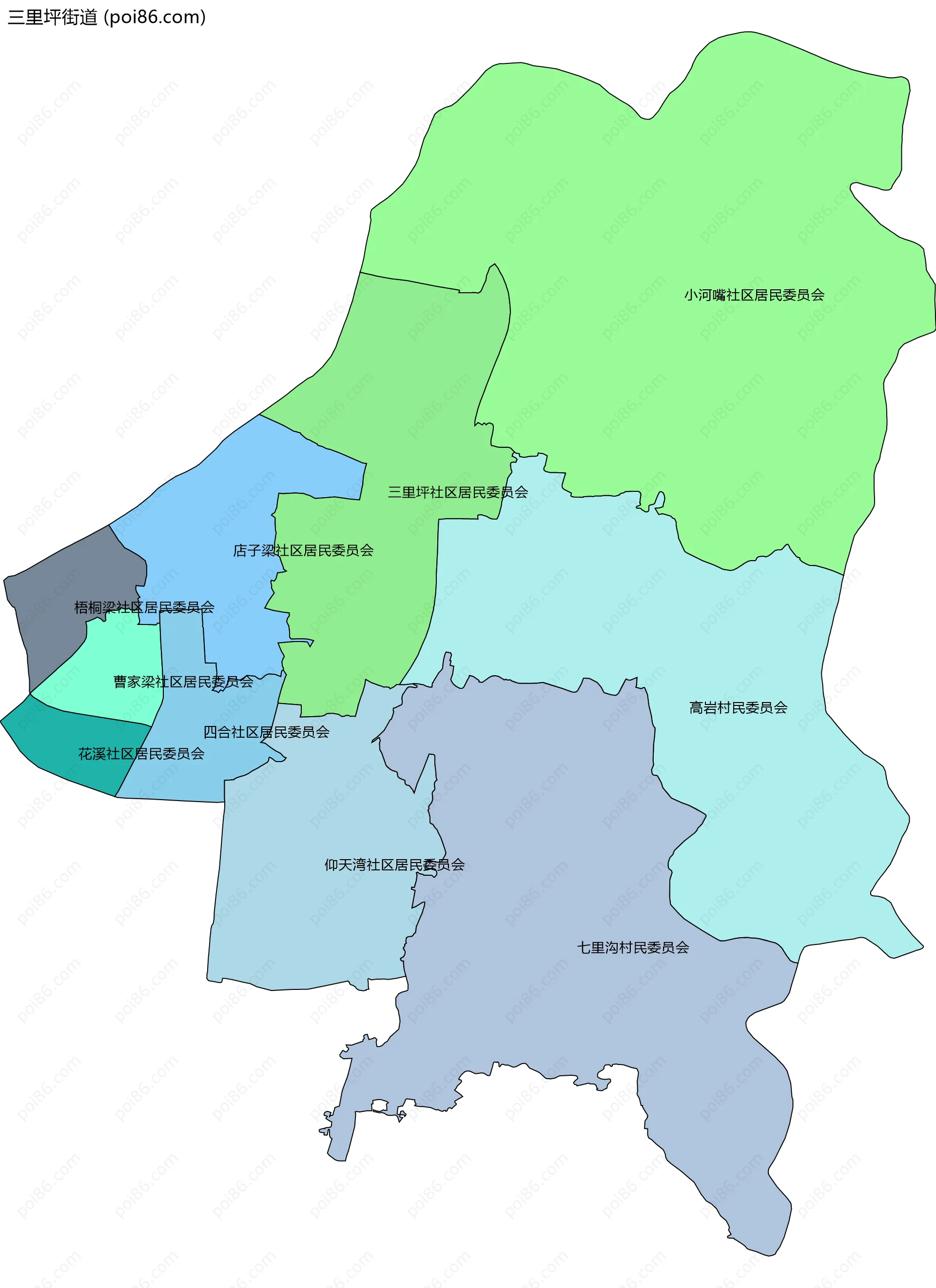 三里坪街道边界地图(五级行政区划)