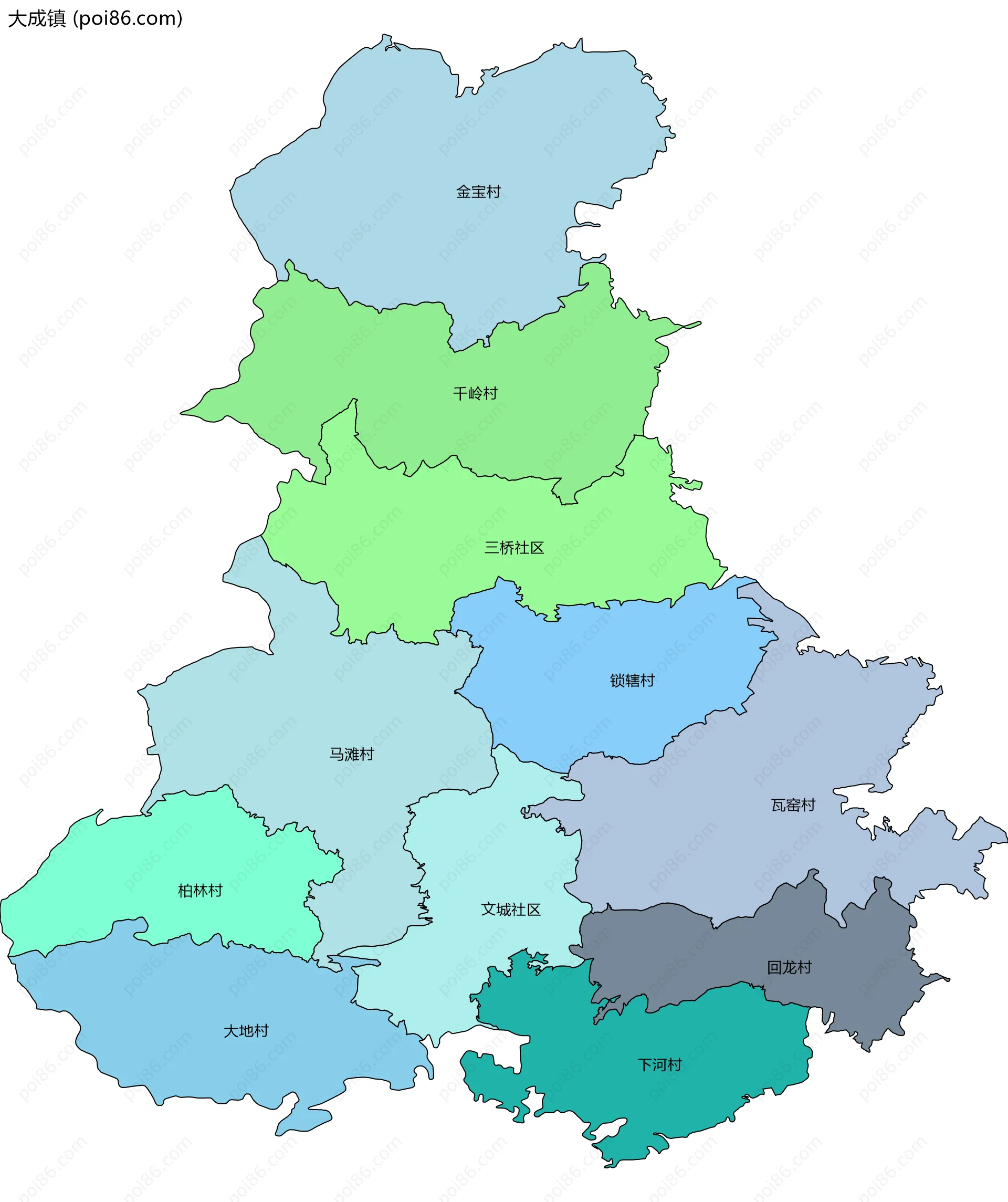 大成镇边界地图(五级行政区划)