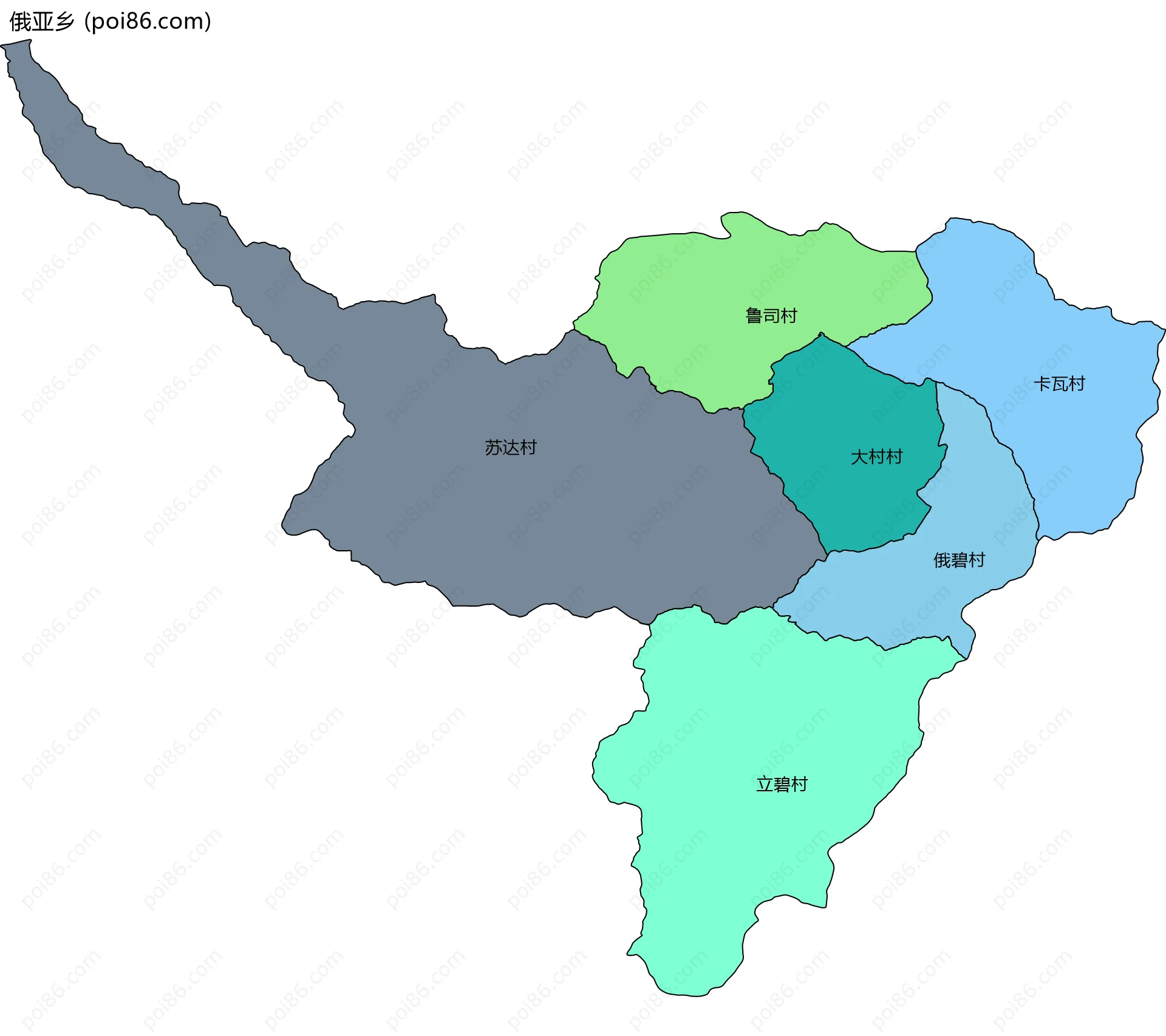 俄亚乡边界地图(五级行政区划)