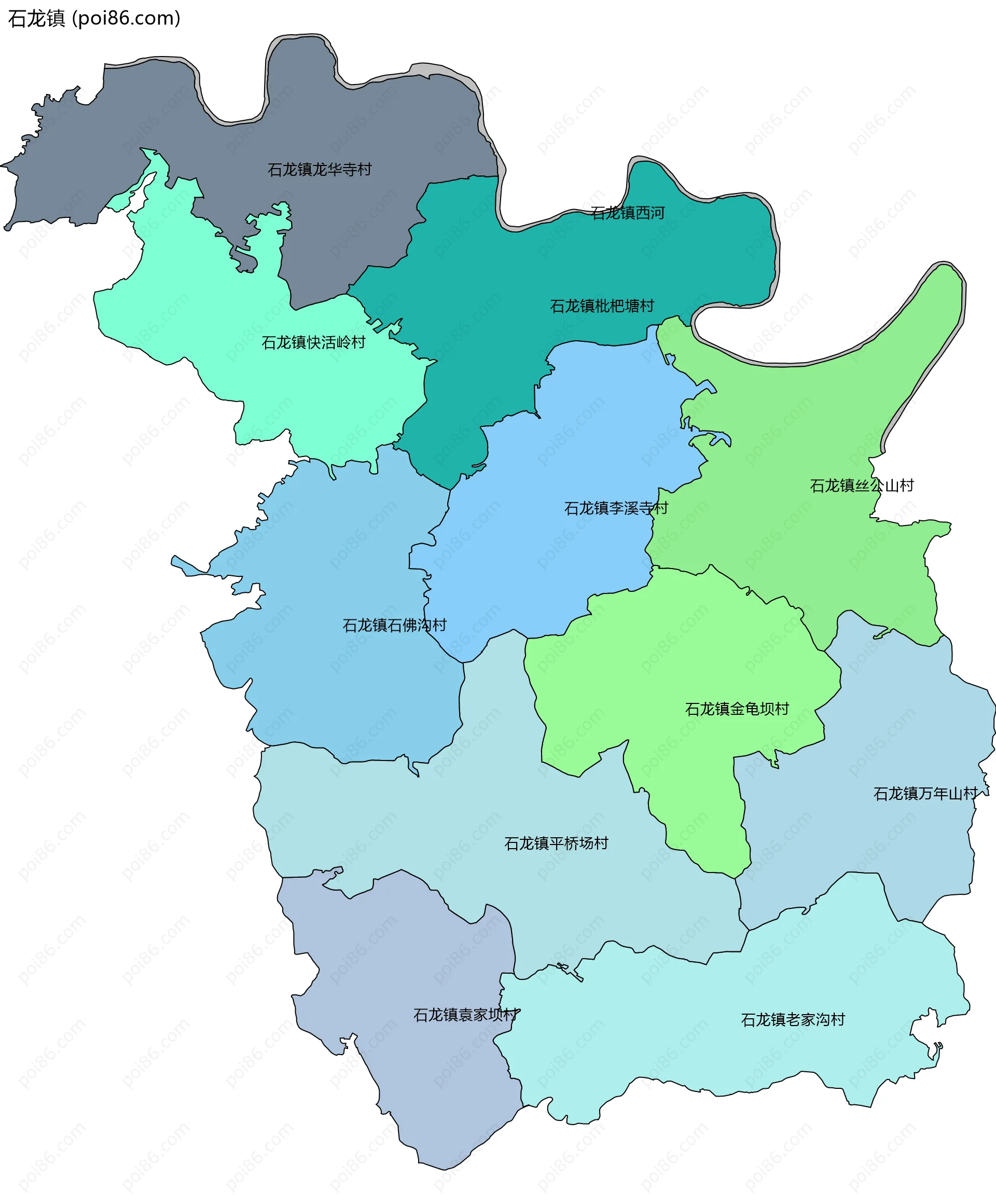 石龙镇边界地图(五级行政区划)