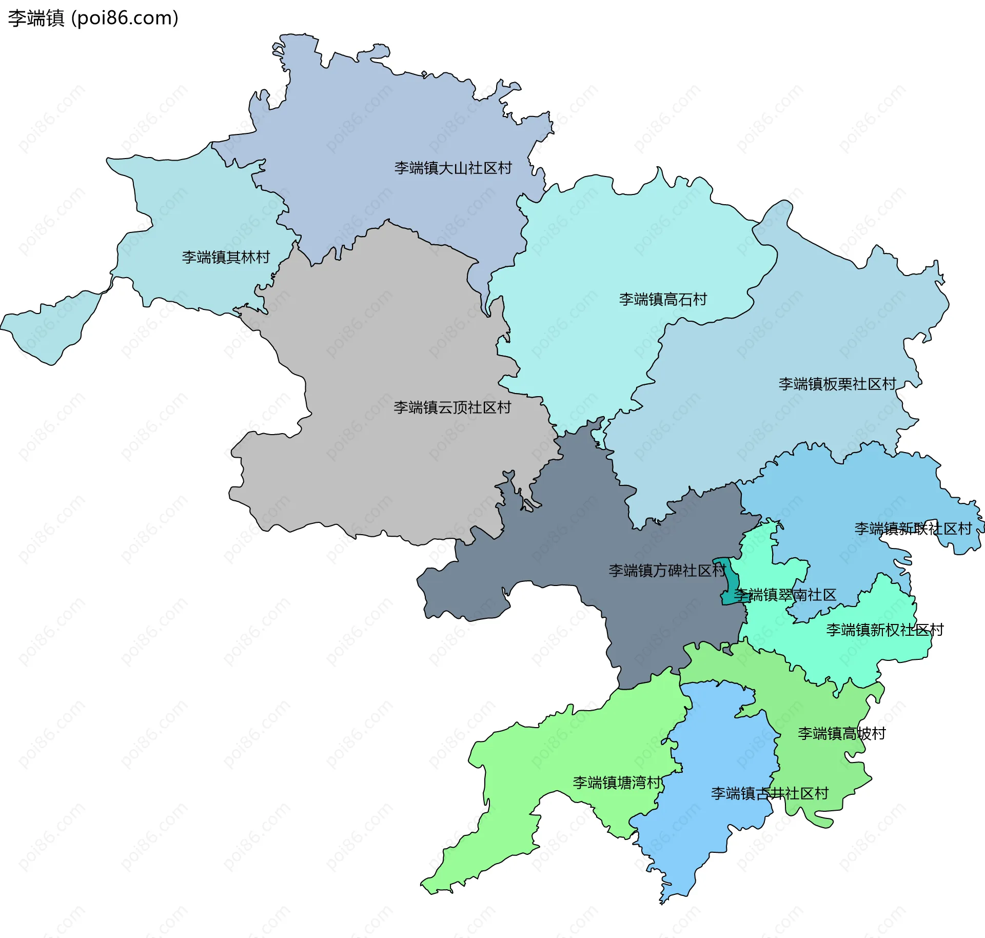 李端镇边界地图(五级行政区划)