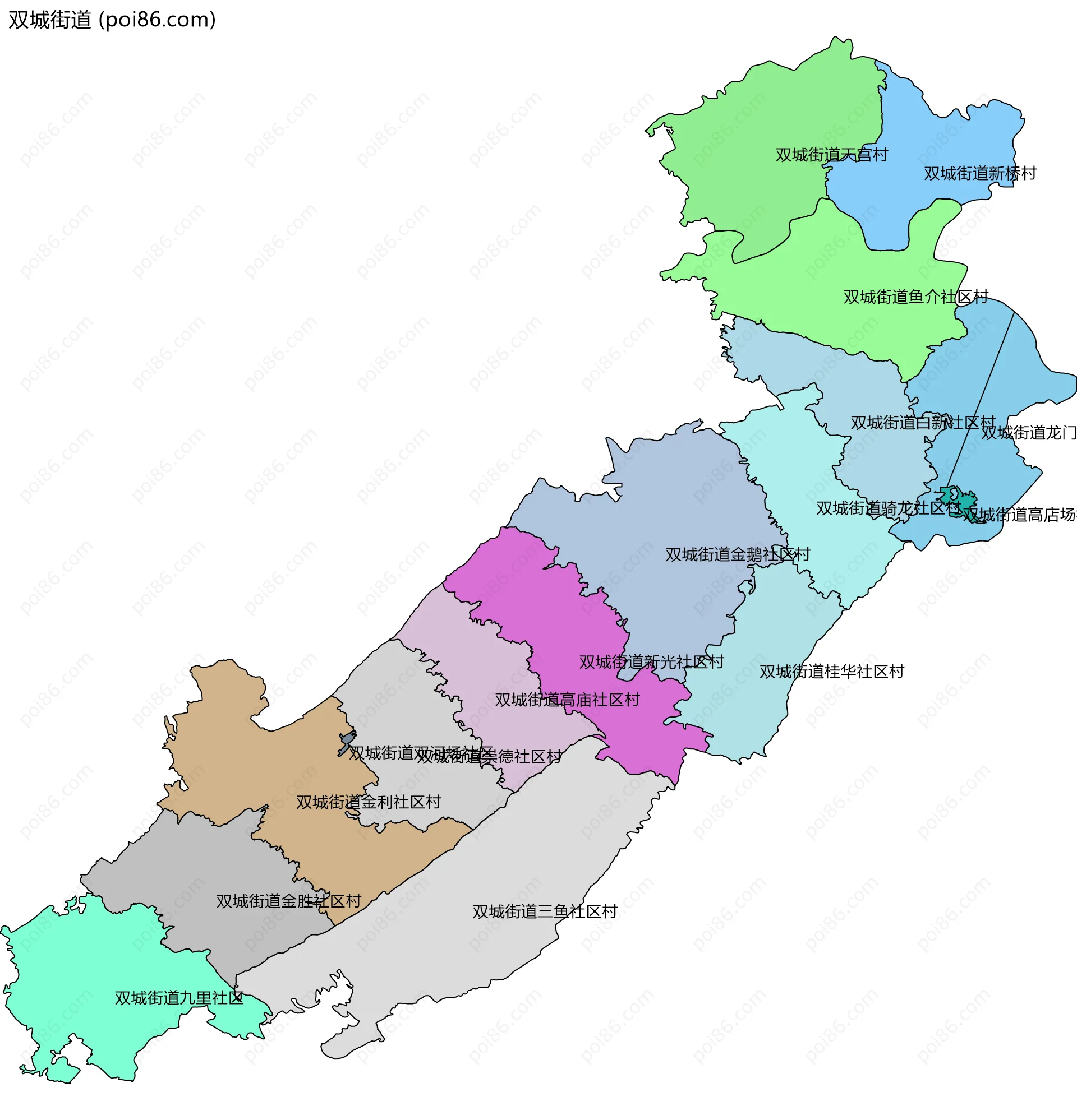 双城街道边界地图(五级行政区划)