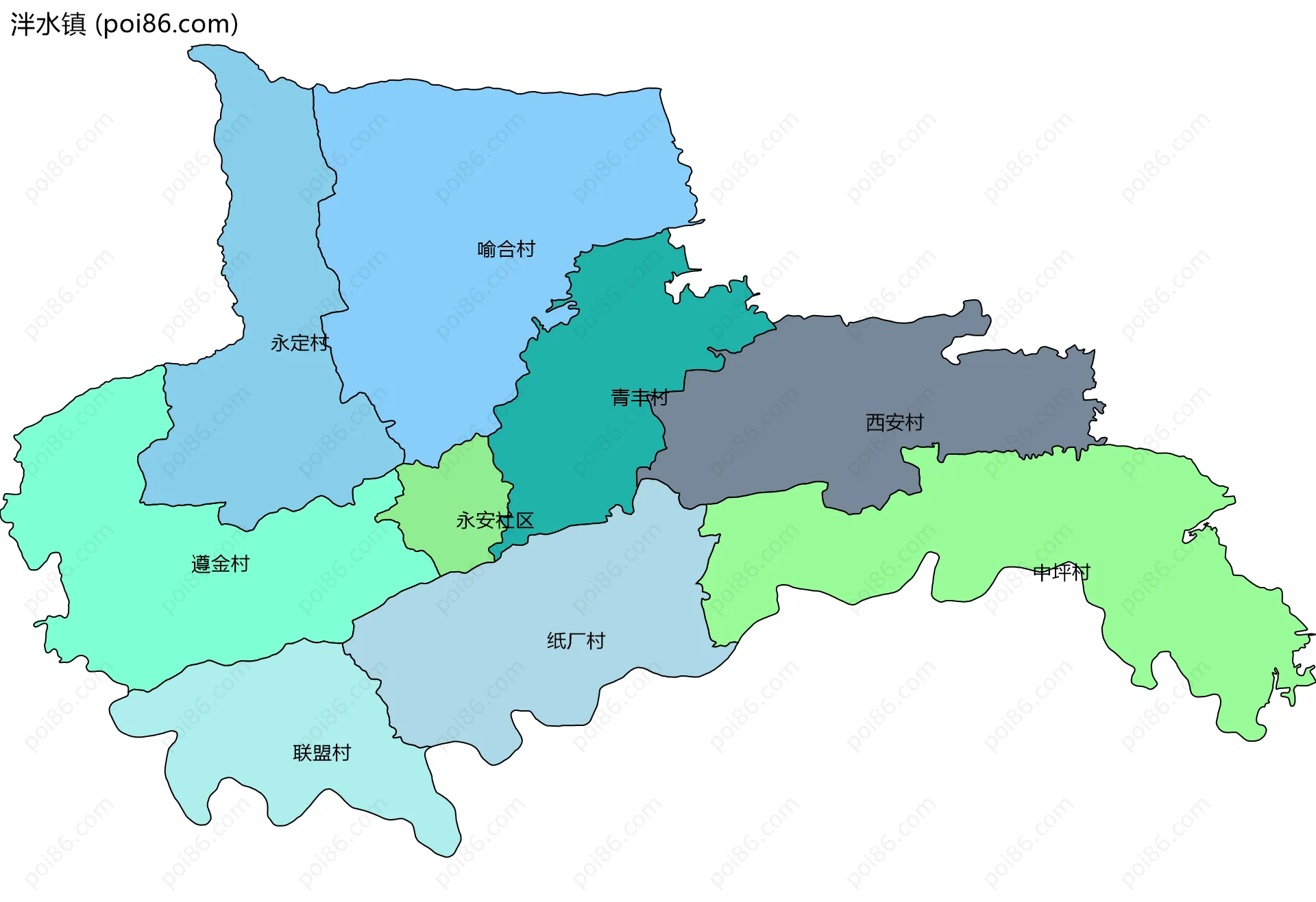 泮水镇边界地图(五级行政区划)