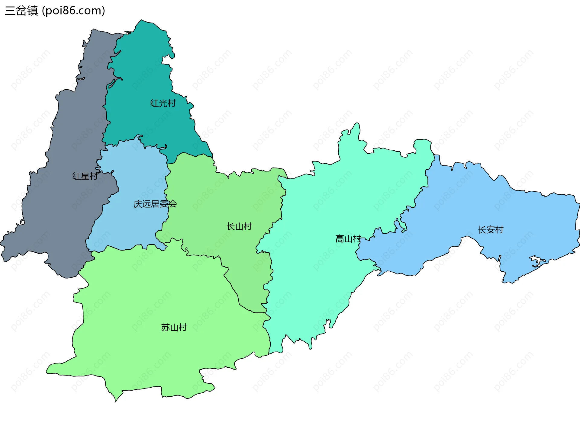 三岔镇边界地图(五级行政区划)