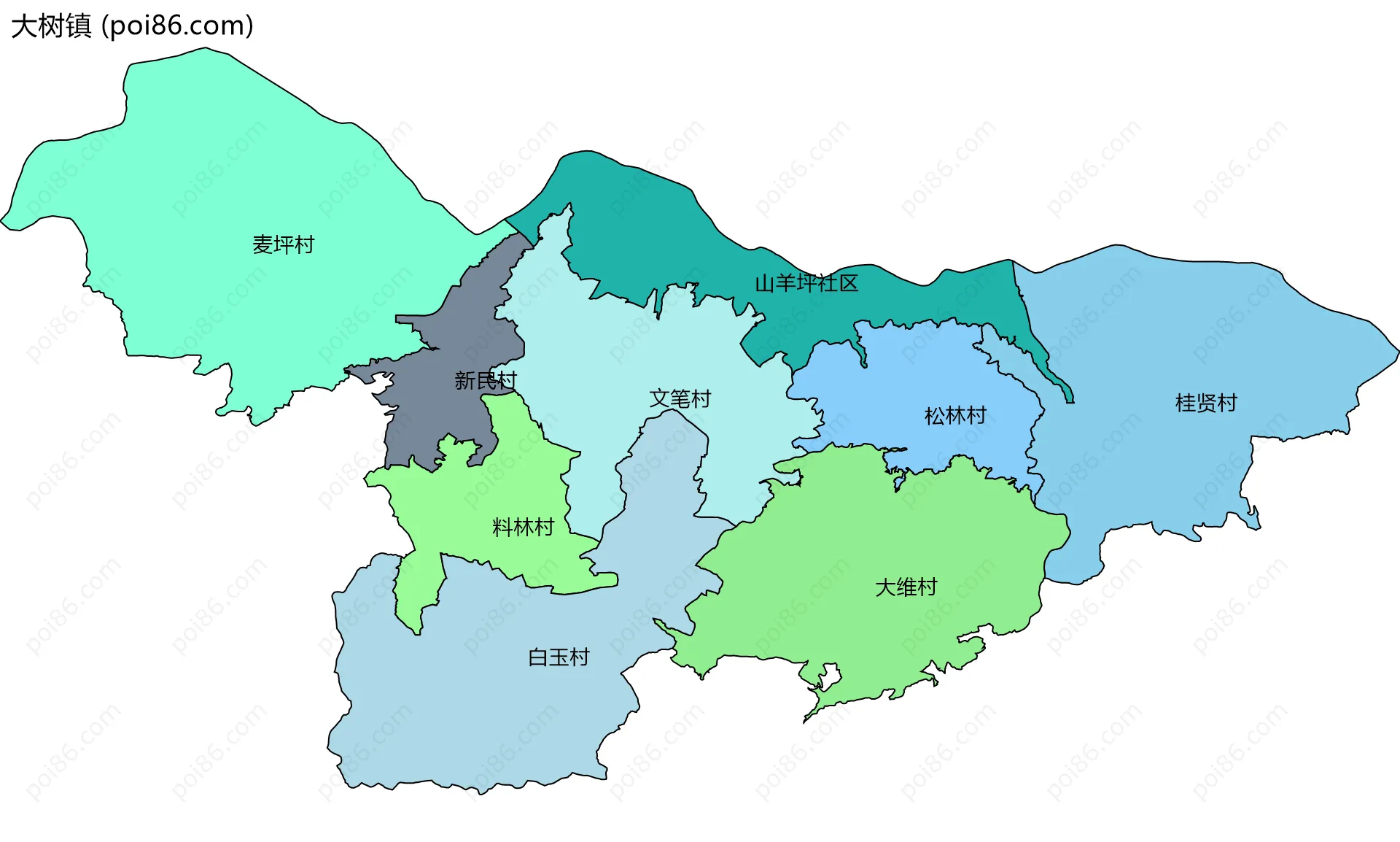 大树镇边界地图(五级行政区划)