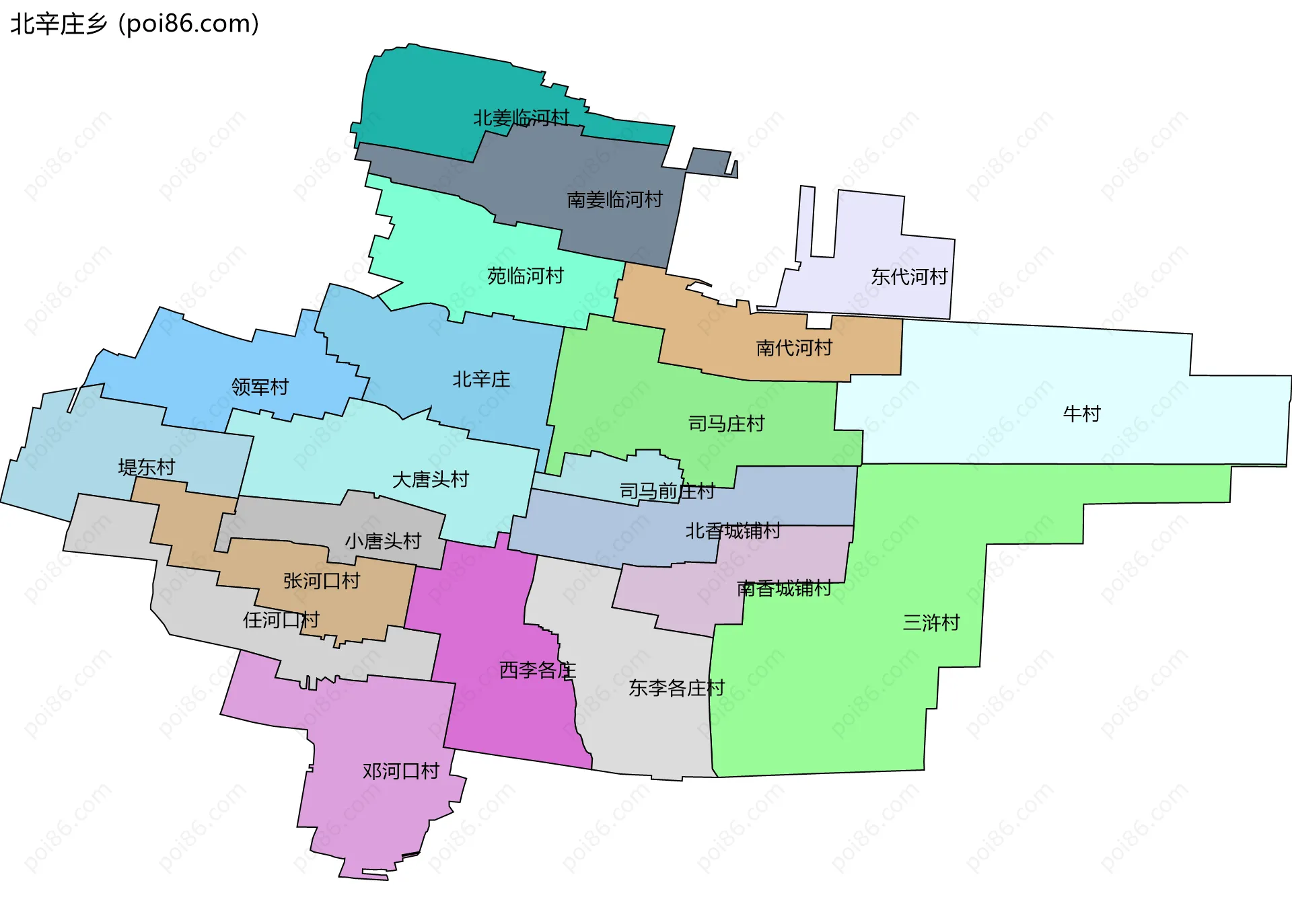 北辛庄乡边界地图(五级行政区划)
