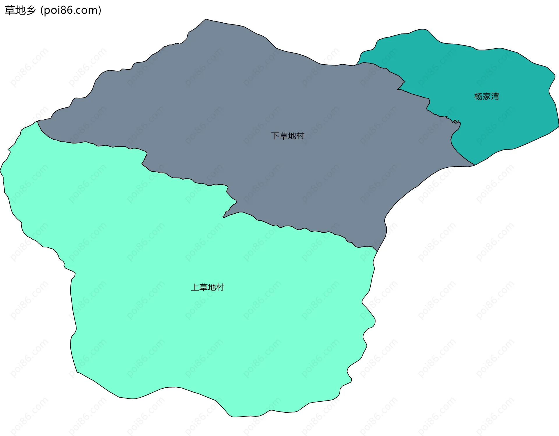 草地乡边界地图(五级行政区划)