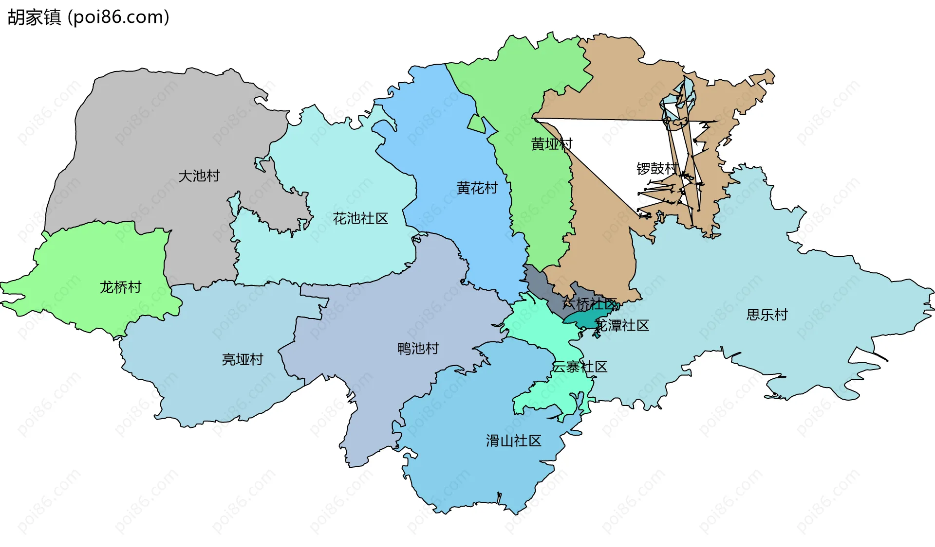 胡家镇边界地图(五级行政区划)