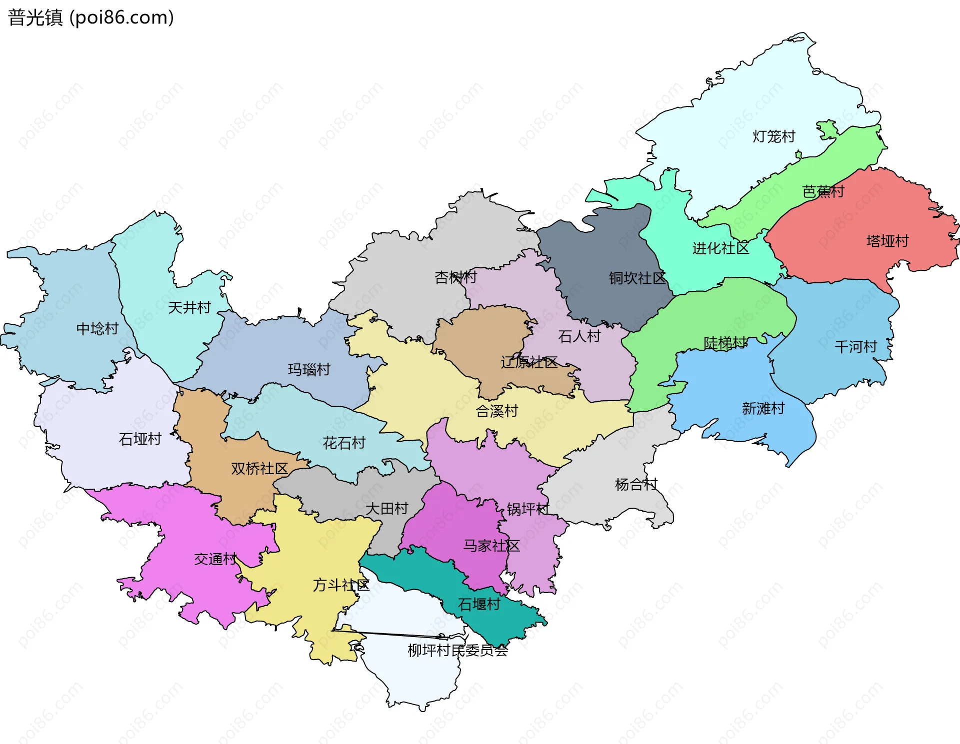 普光镇边界地图(五级行政区划)