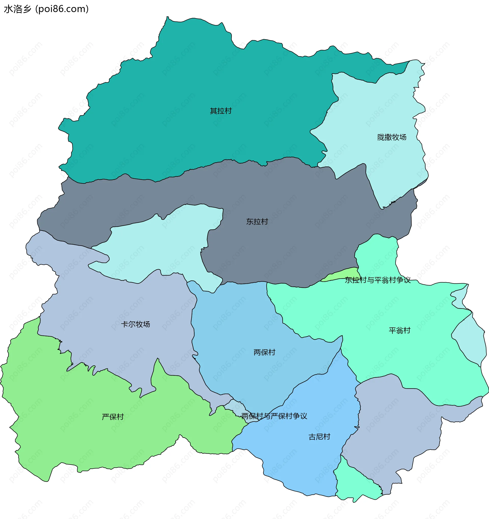 水洛乡边界地图(五级行政区划)