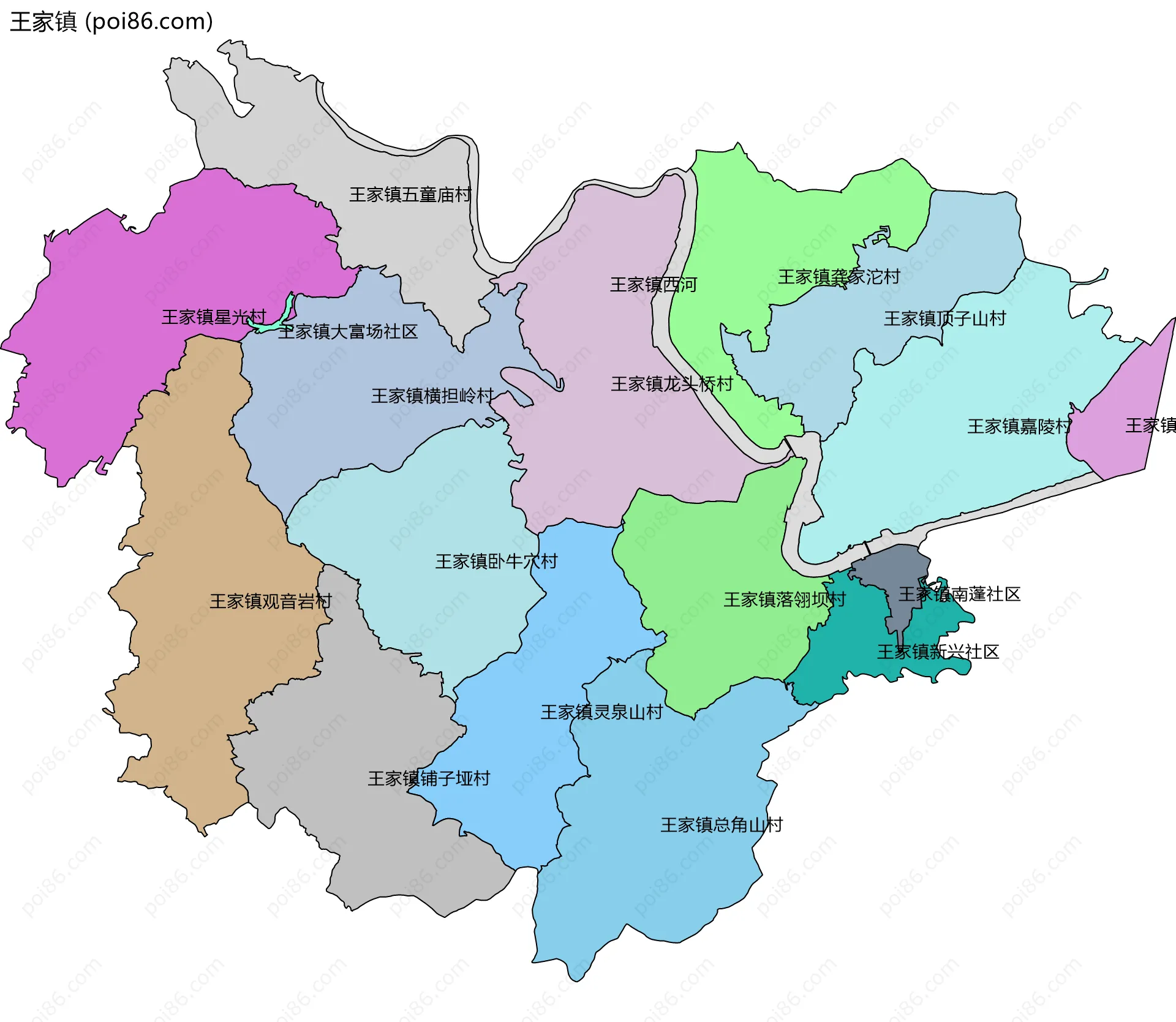 王家镇边界地图(五级行政区划)