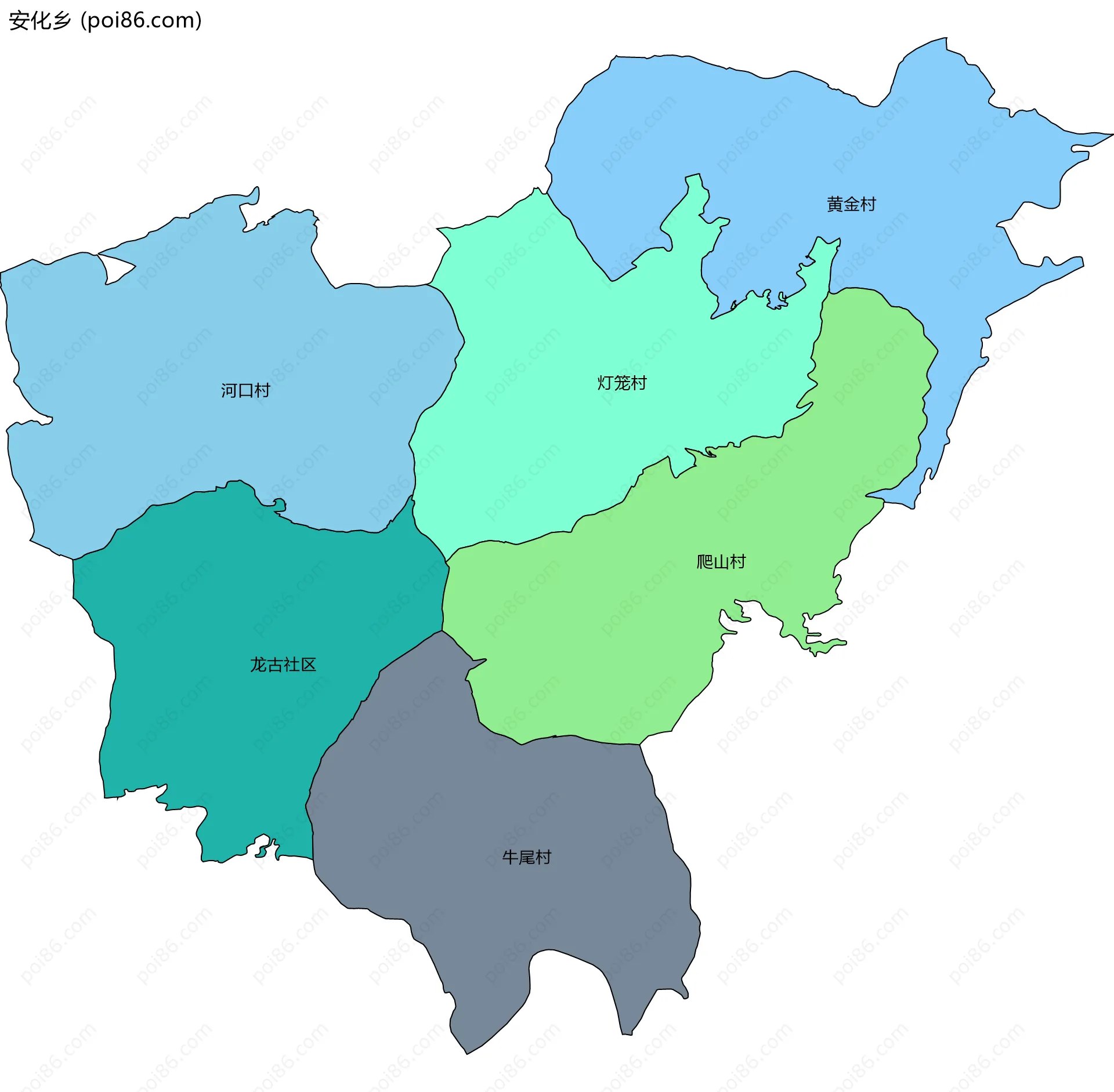 安化乡边界地图(五级行政区划)