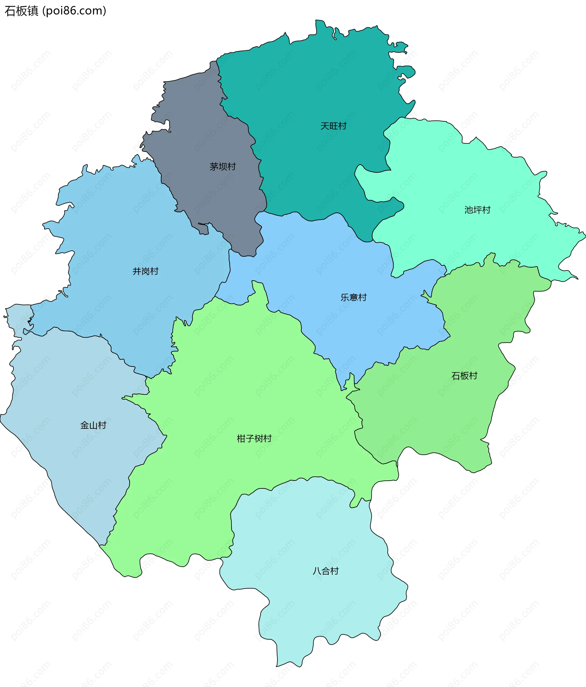 石板镇边界地图(五级行政区划)