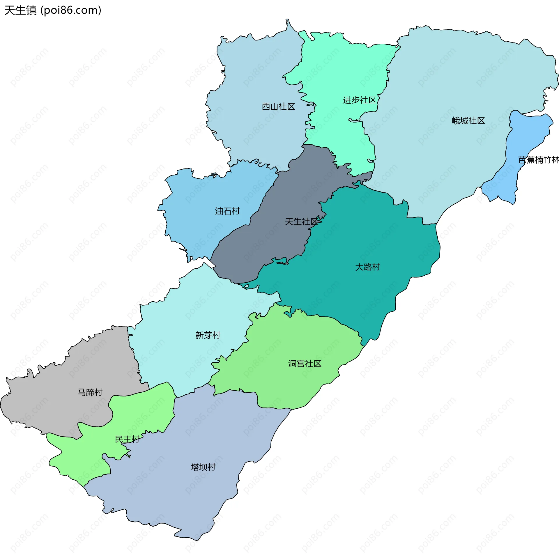 天生镇边界地图(五级行政区划)