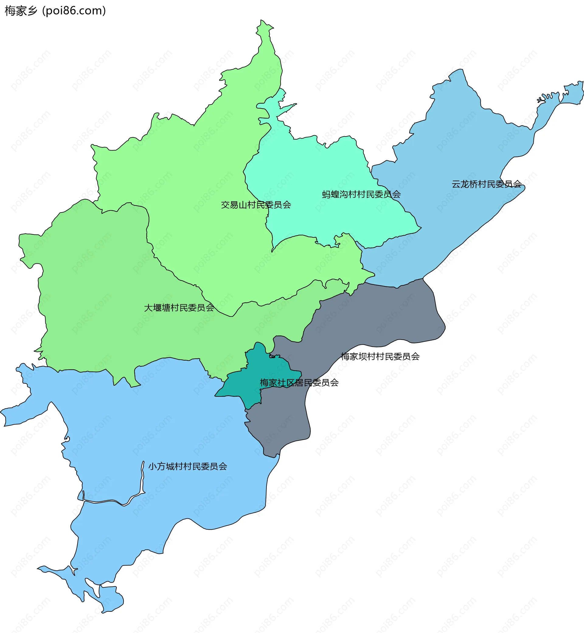 梅家乡边界地图(五级行政区划)