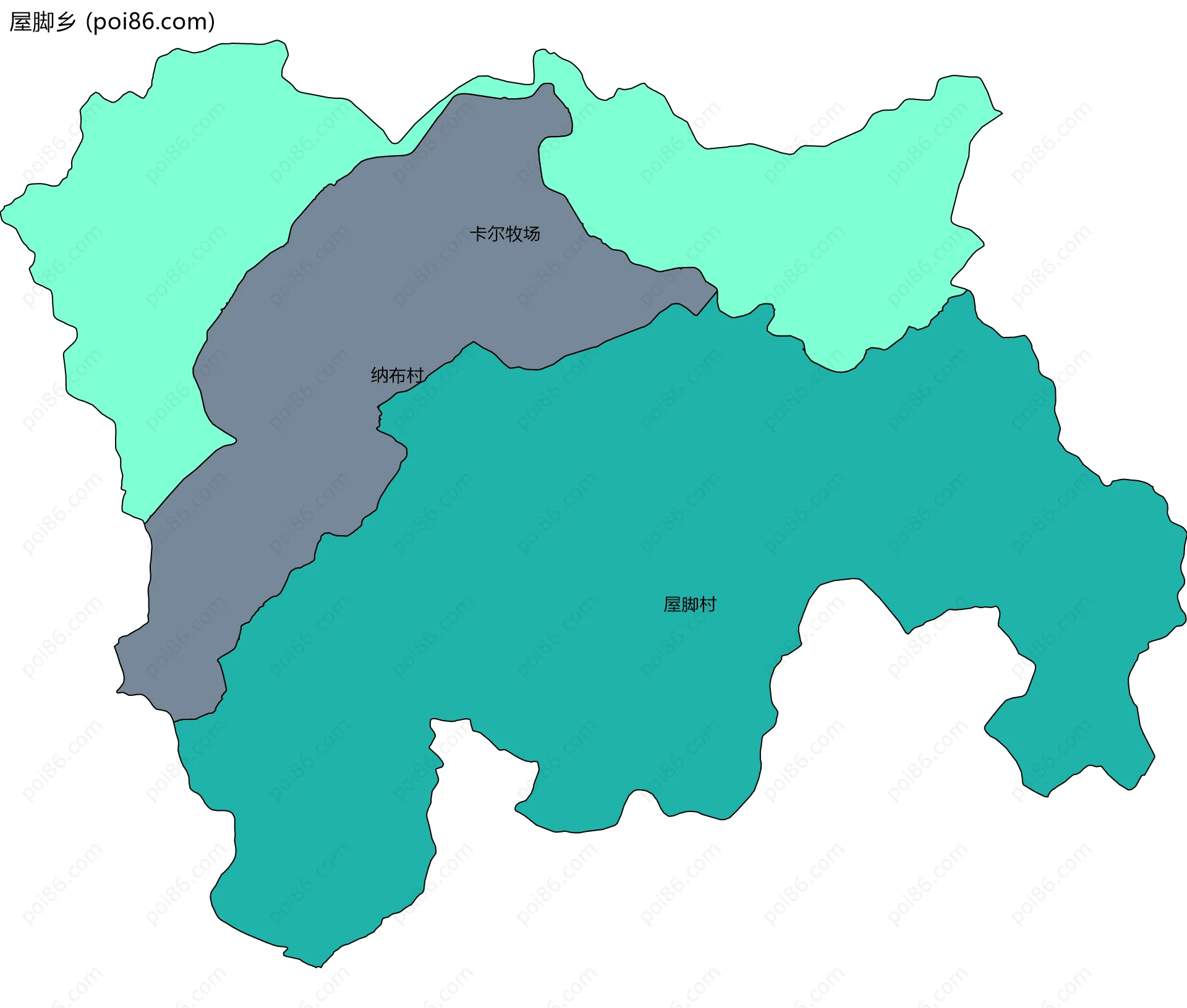 屋脚乡边界地图(五级行政区划)