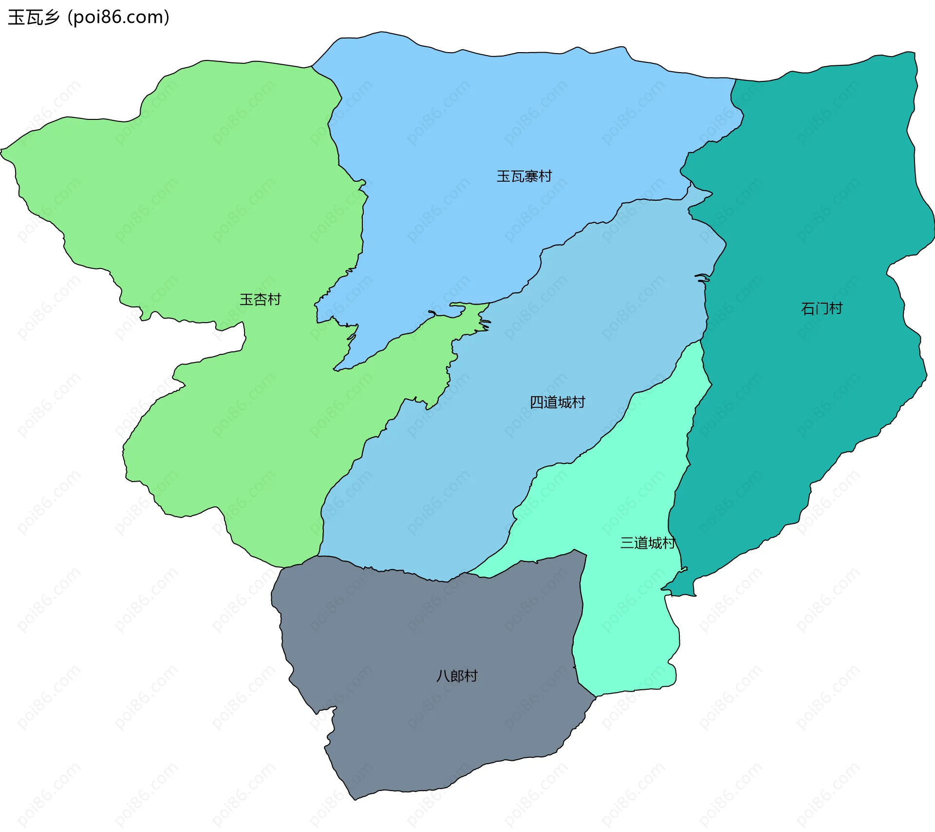 玉瓦乡边界地图(五级行政区划)