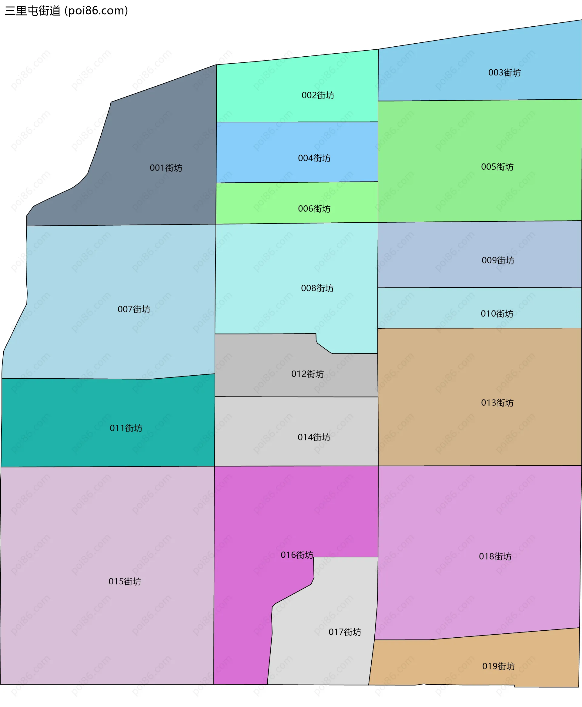 三里屯街道边界地图(五级行政区划)