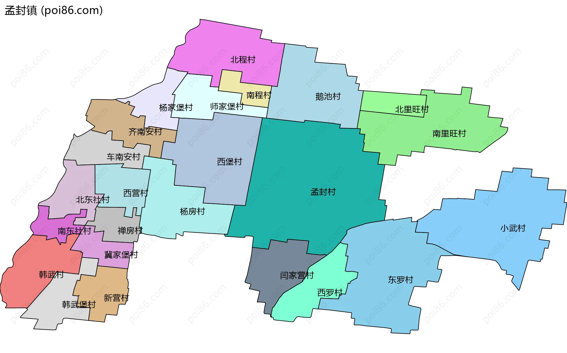 孟封镇边界地图(五级行政区划)