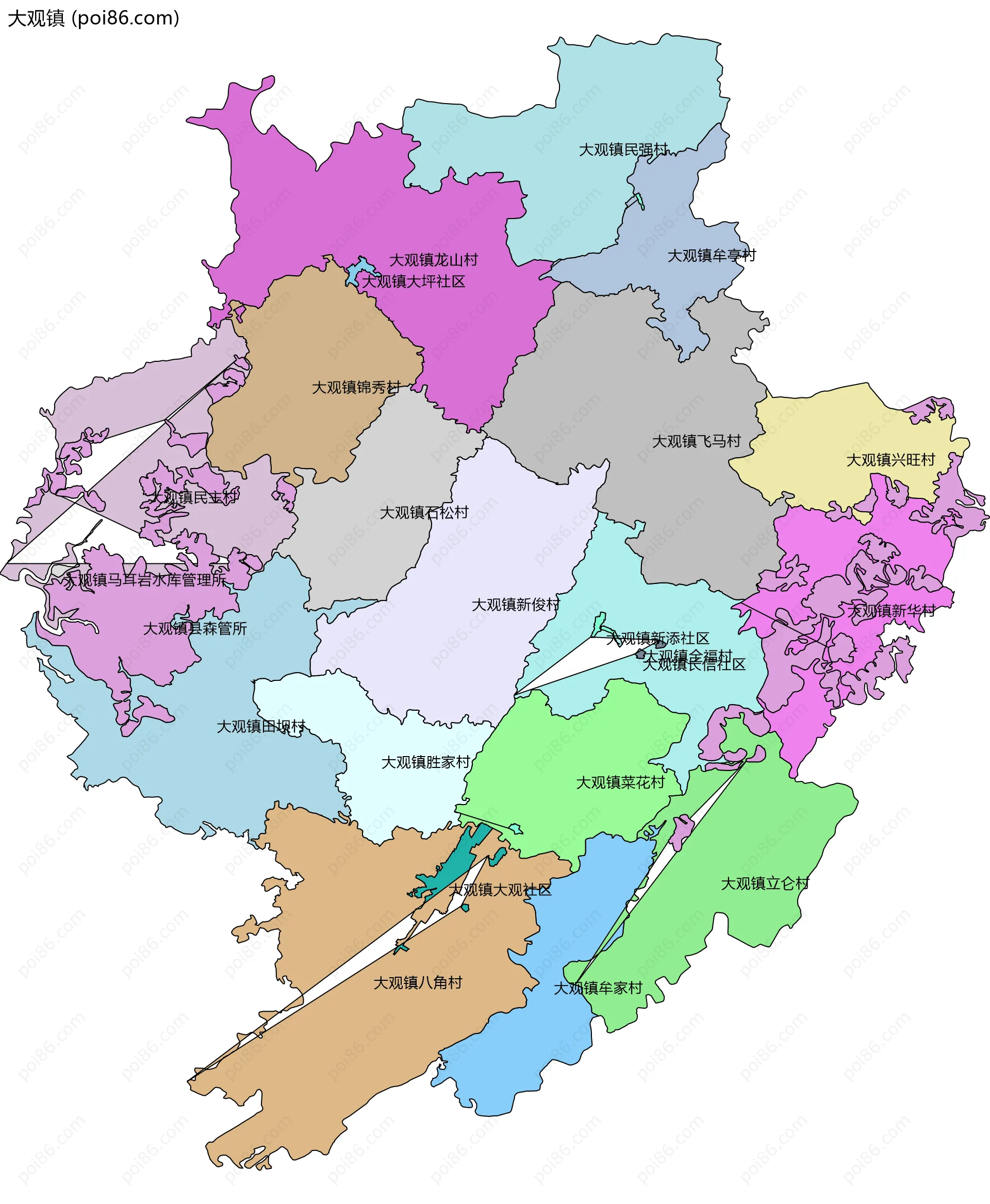 大观镇边界地图(五级行政区划)