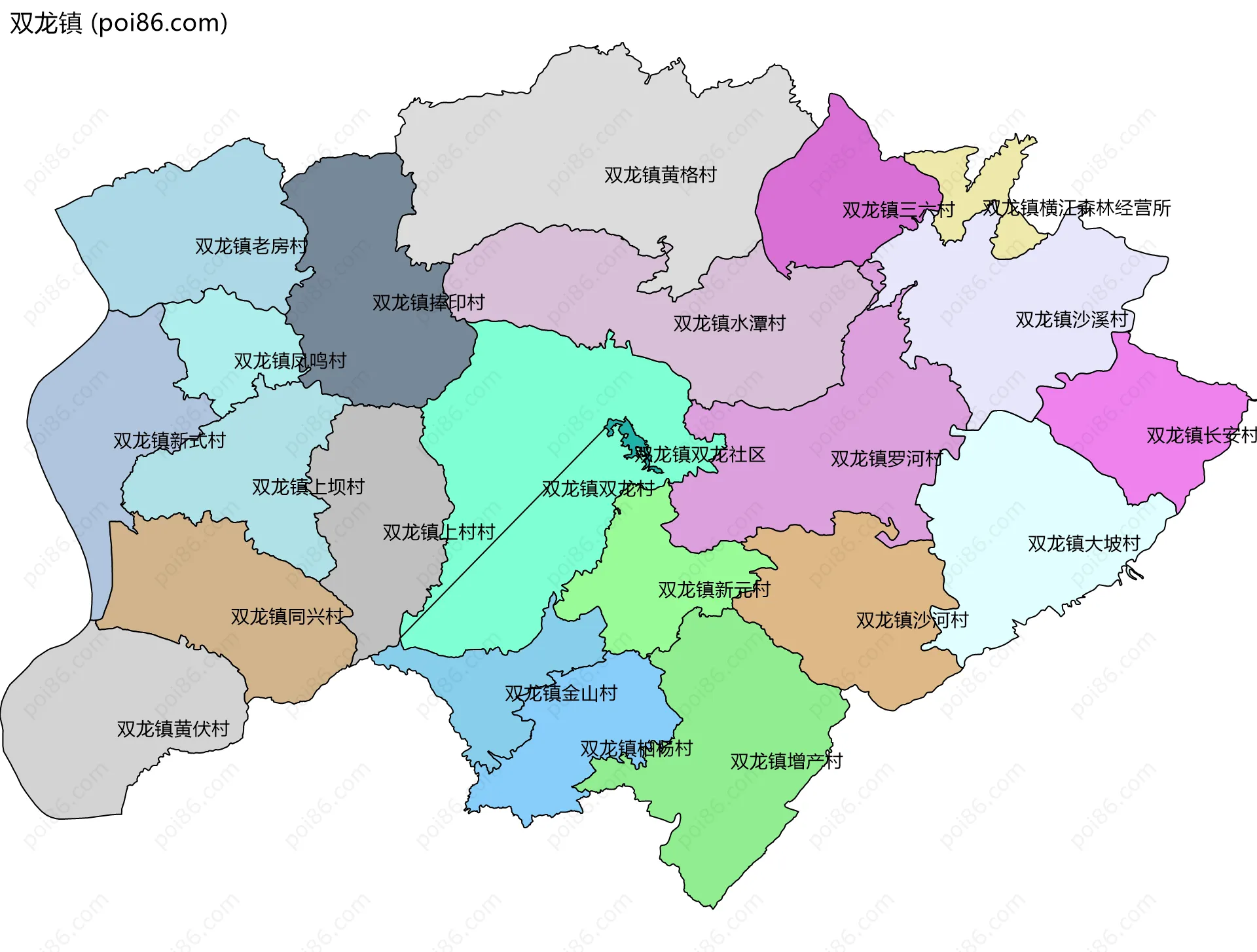 双龙镇边界地图(五级行政区划)