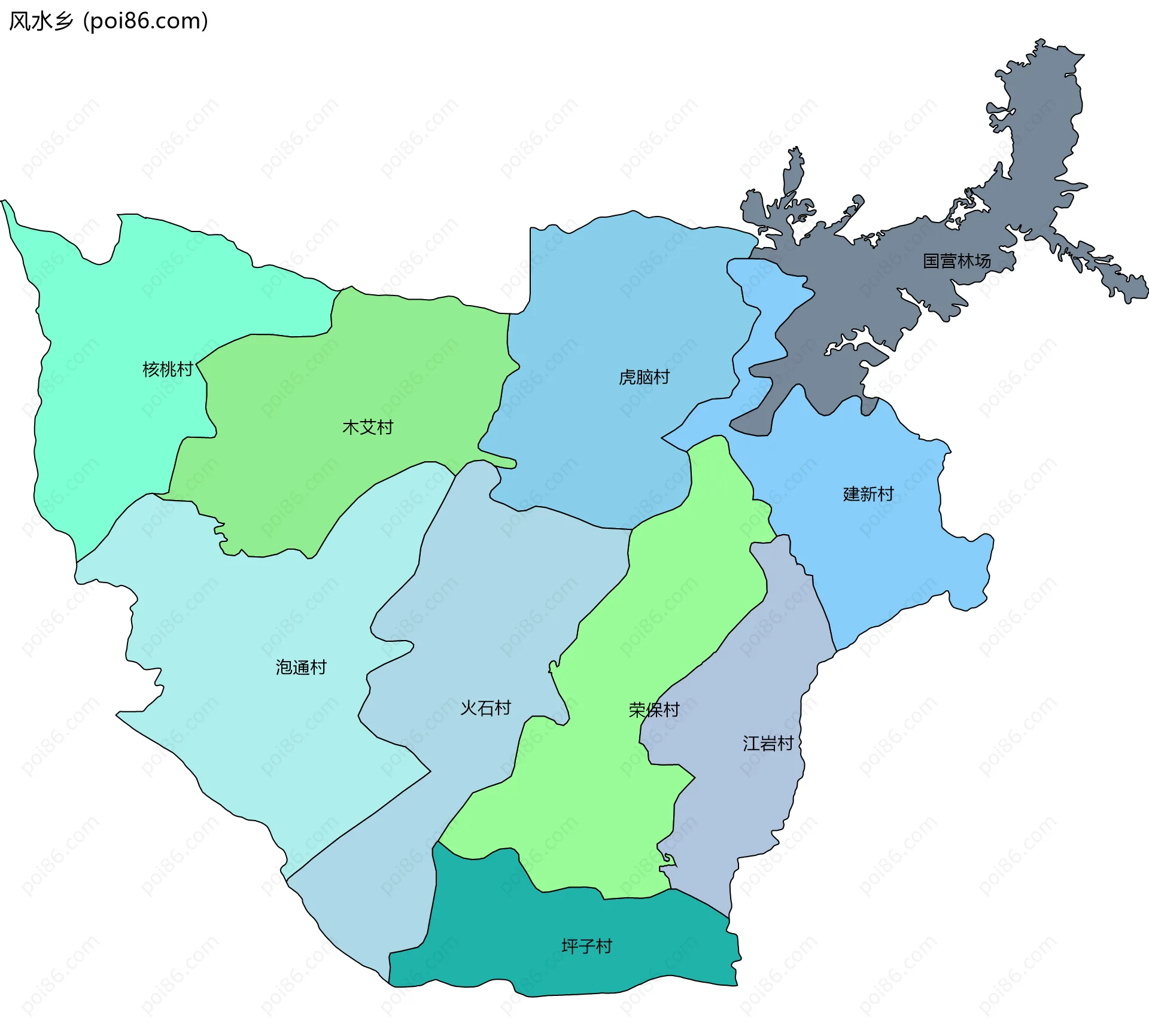 风水乡边界地图(五级行政区划)