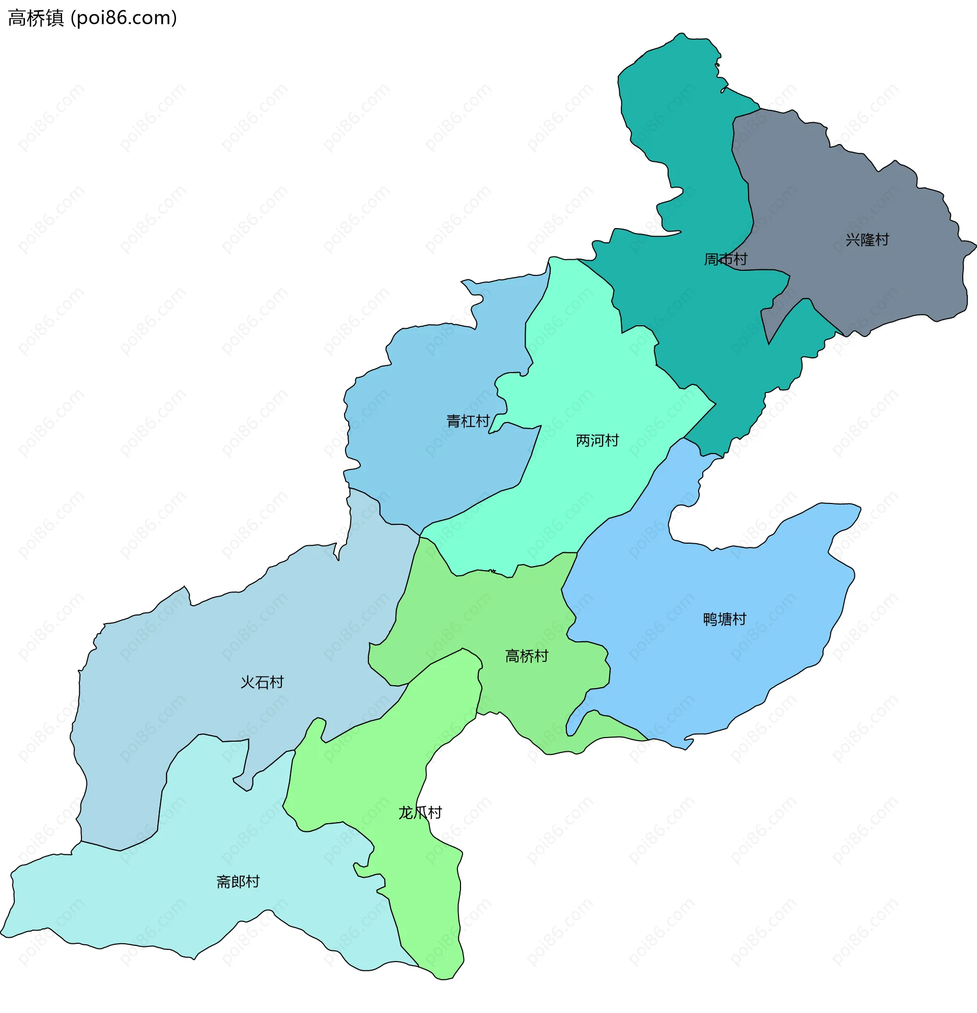 高桥镇边界地图(五级行政区划)