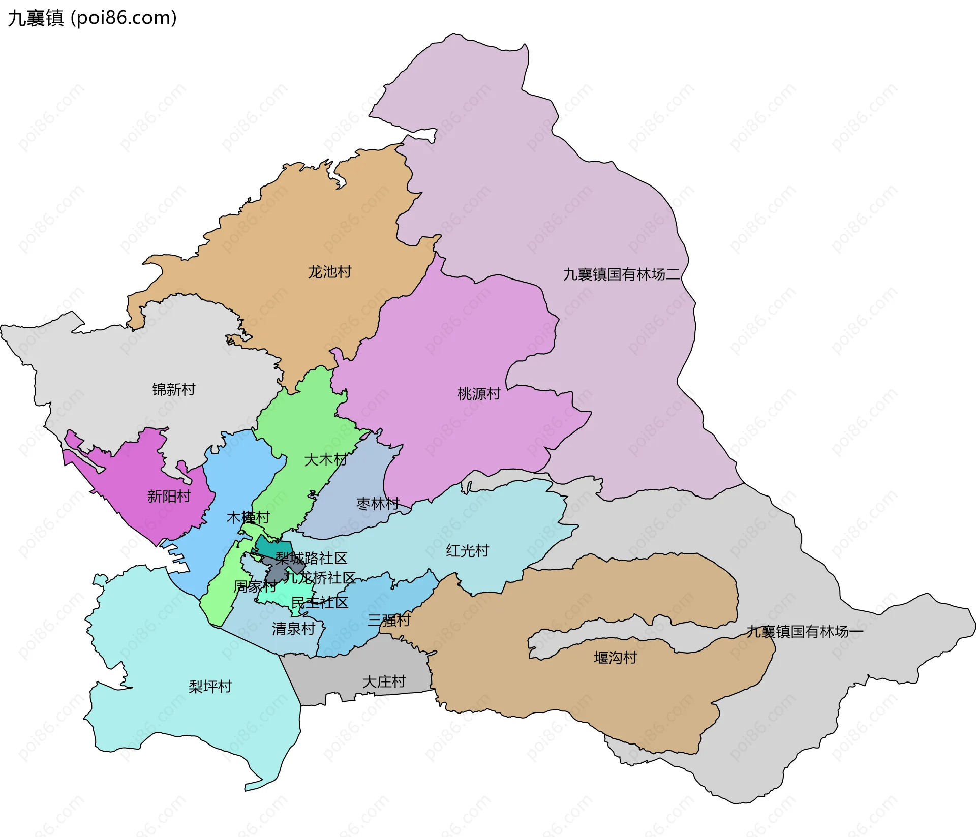 九襄镇边界地图(五级行政区划)