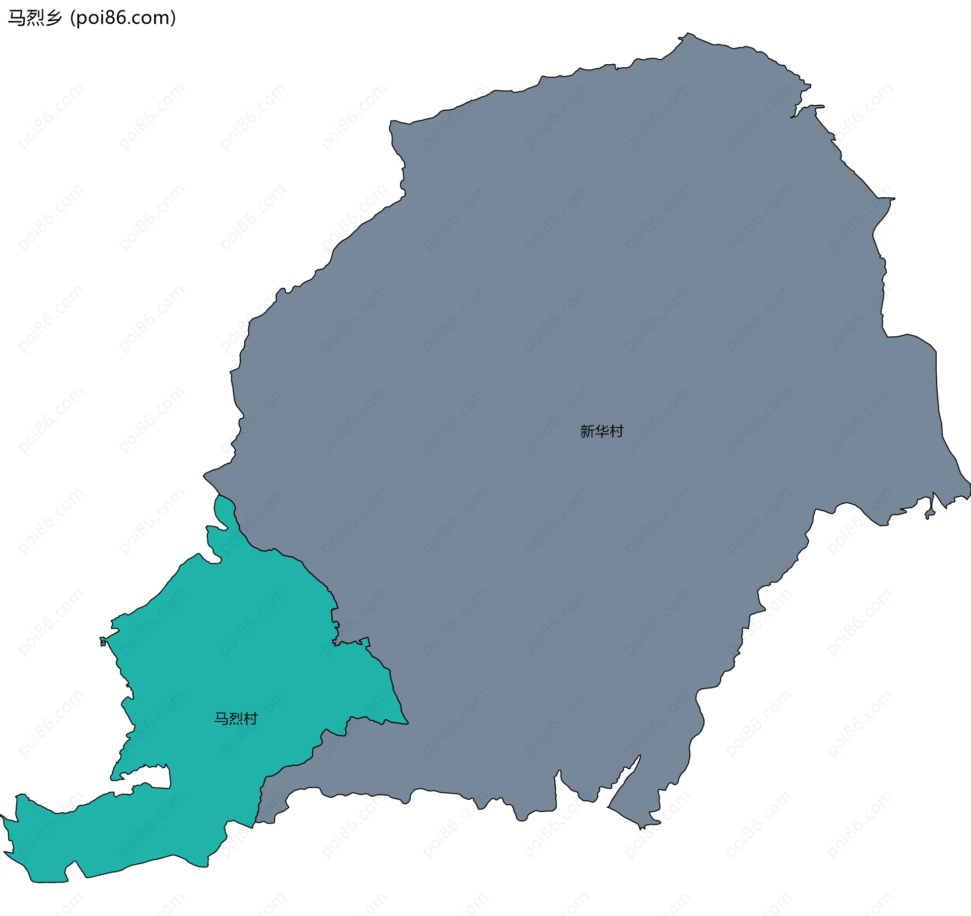 马烈乡边界地图(五级行政区划)