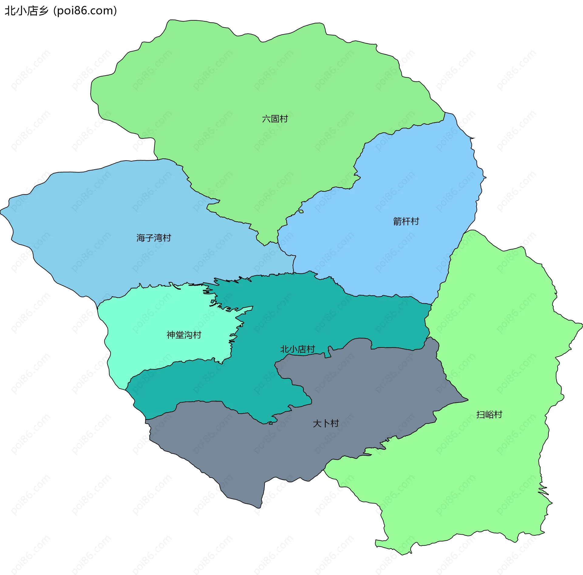 北小店乡边界地图(五级行政区划)