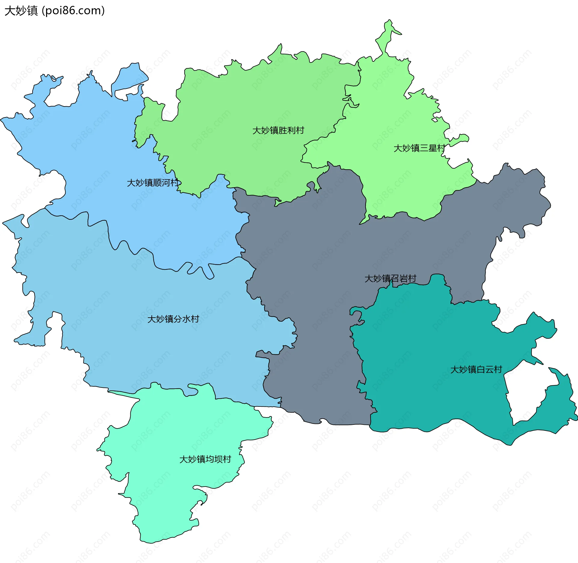 大妙镇边界地图(五级行政区划)