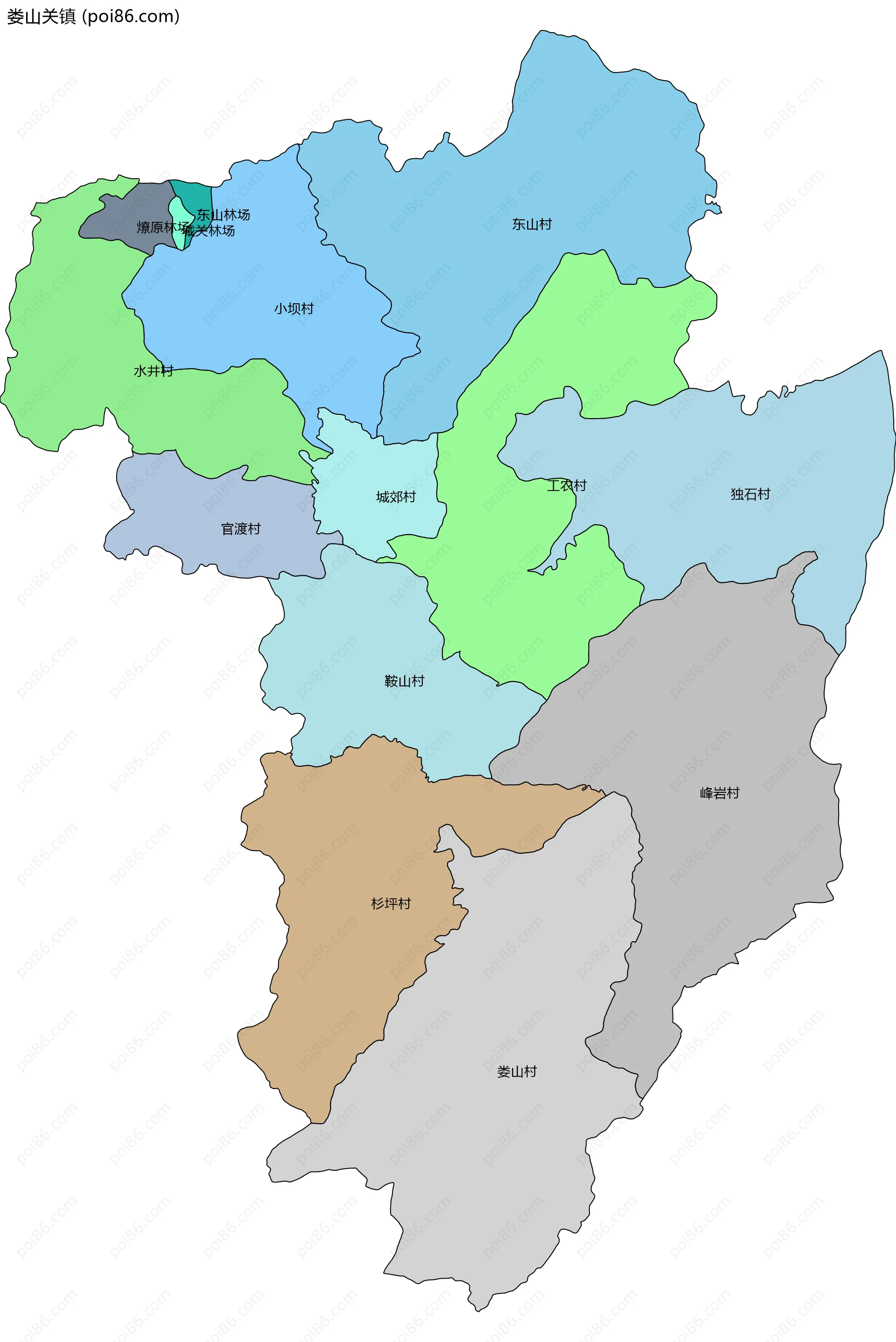 娄山关镇边界地图(五级行政区划)