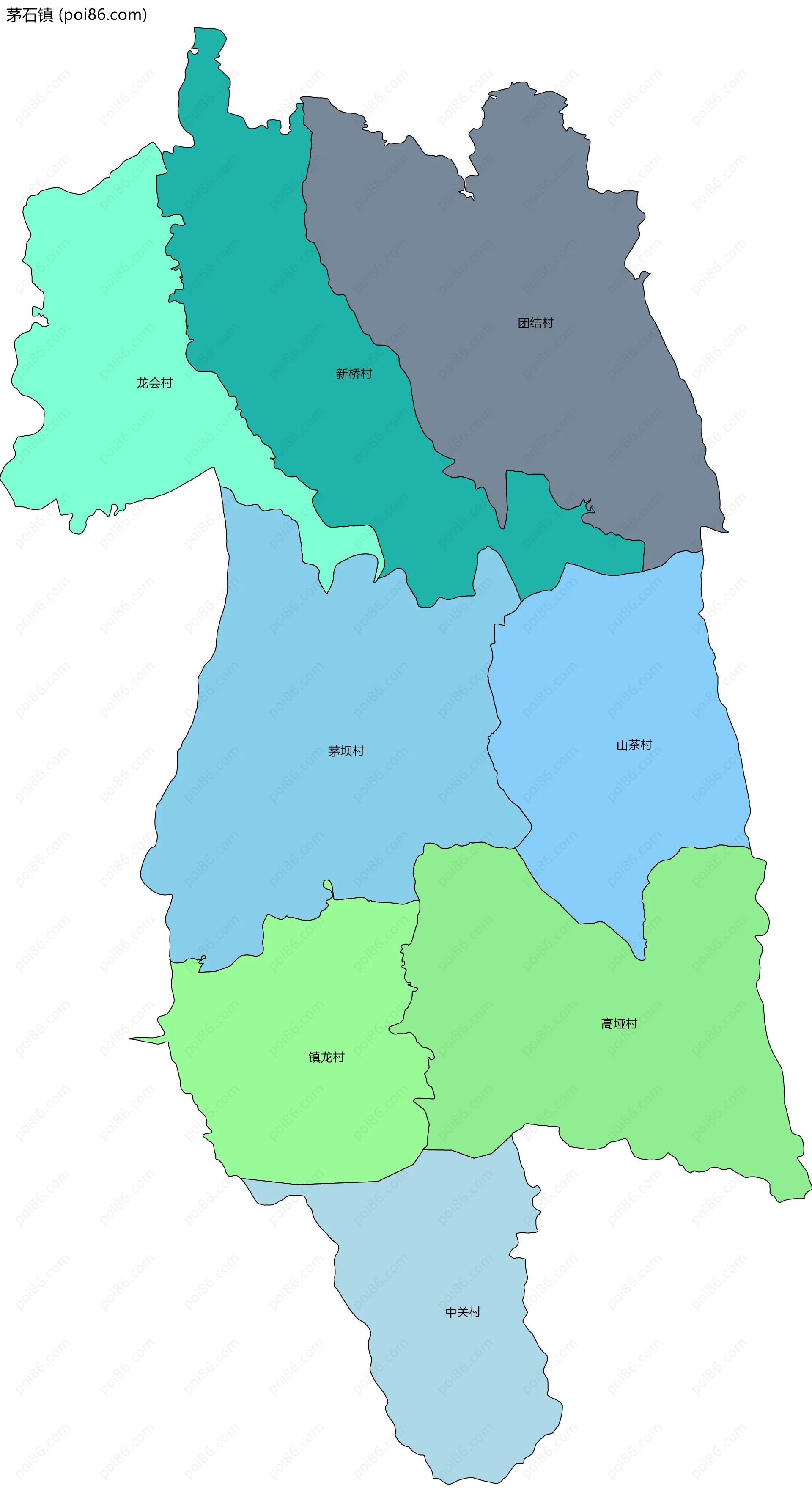 茅石镇边界地图(五级行政区划)