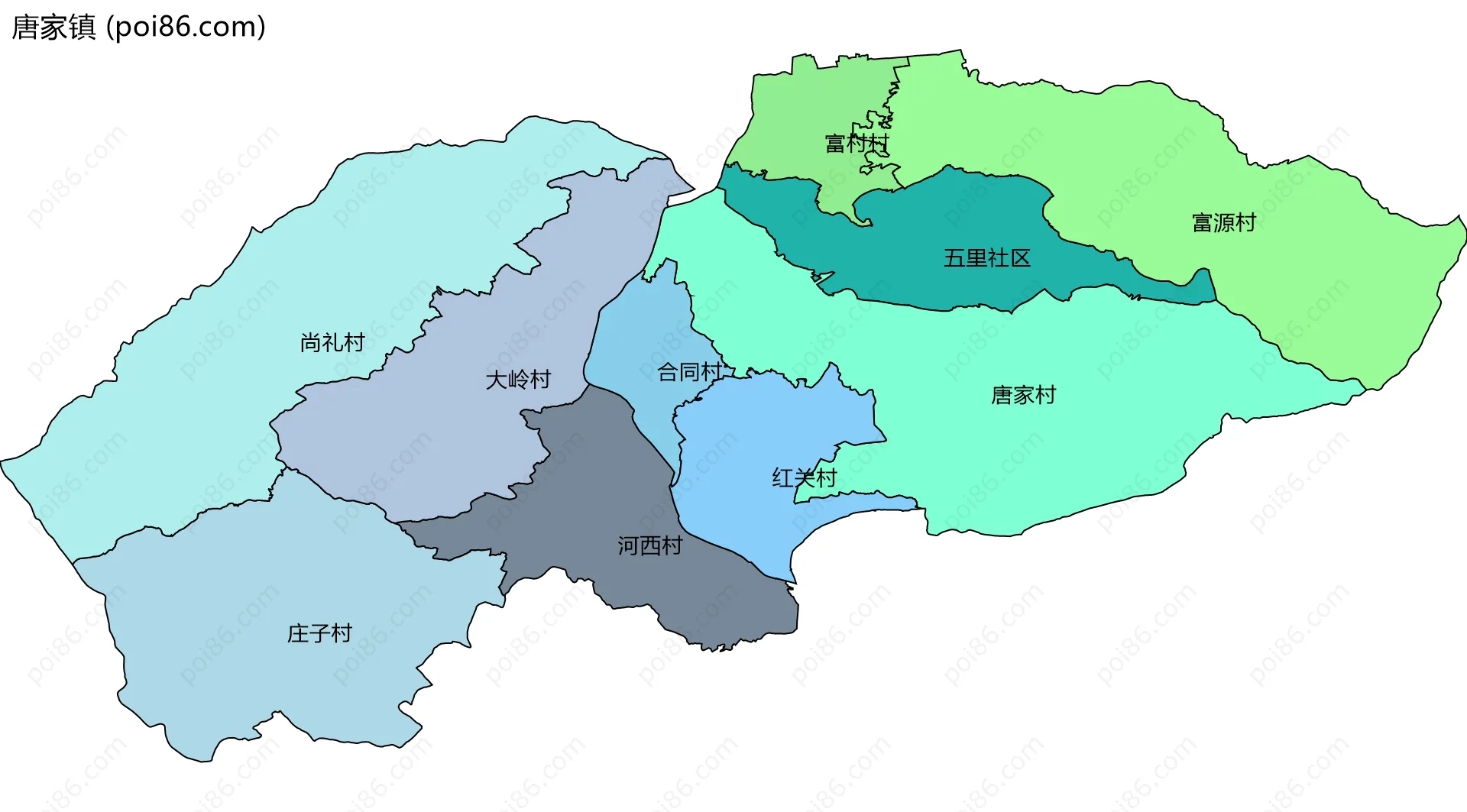 唐家镇边界地图(五级行政区划)