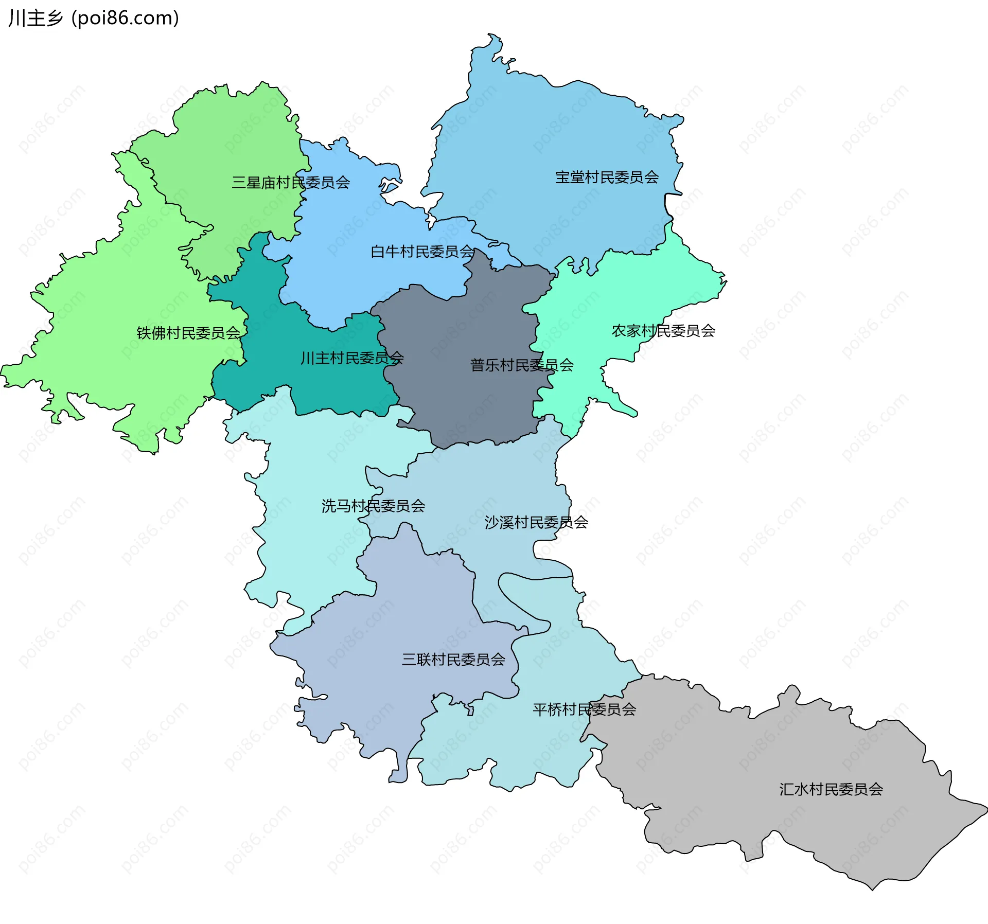 川主乡边界地图(五级行政区划)