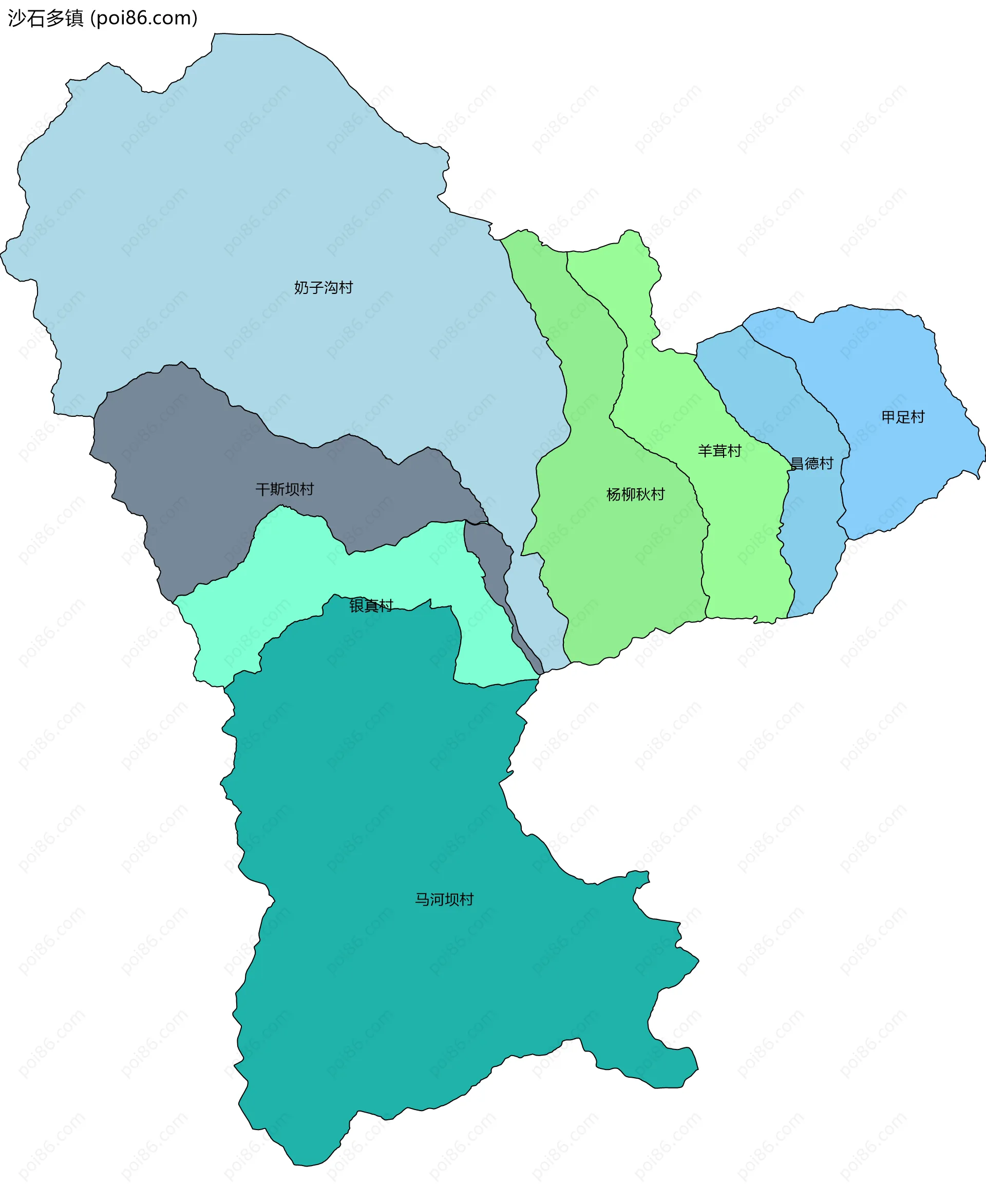 沙石多镇边界地图(五级行政区划)