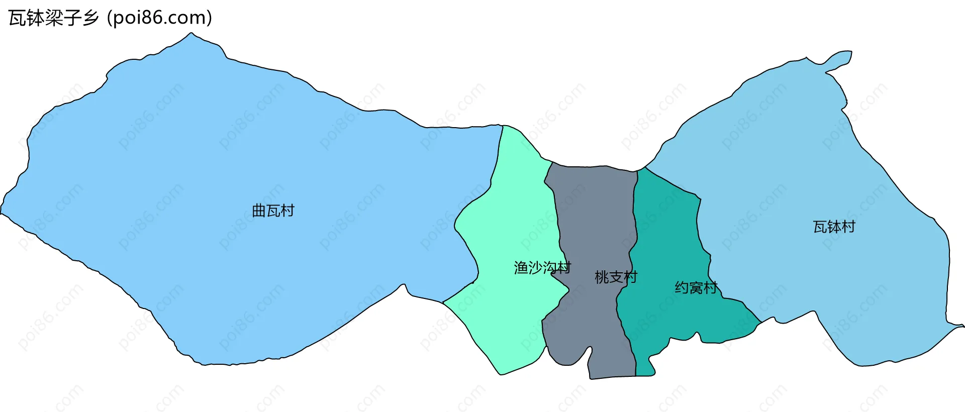 瓦钵梁子乡边界地图(五级行政区划)