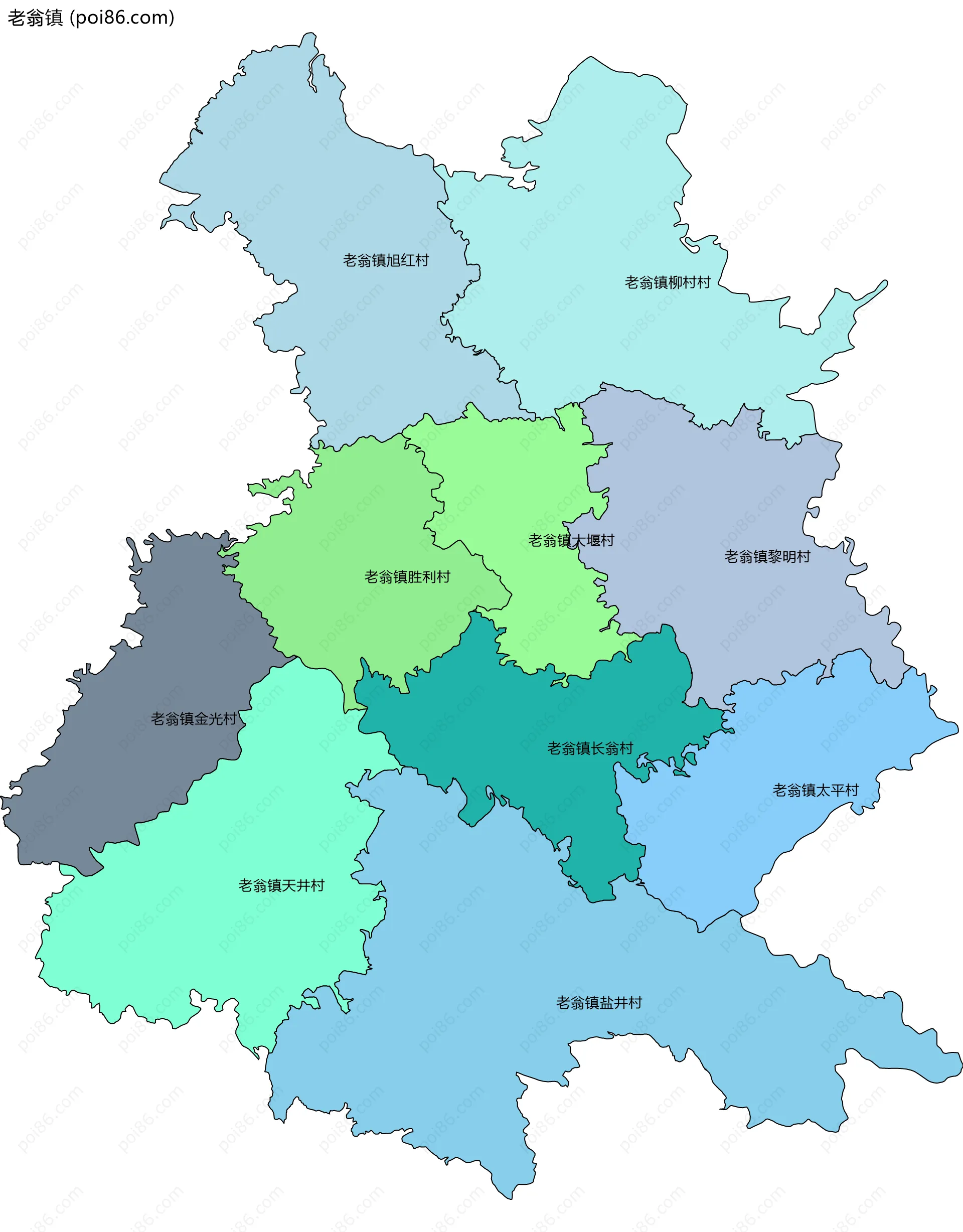 老翁镇边界地图(五级行政区划)